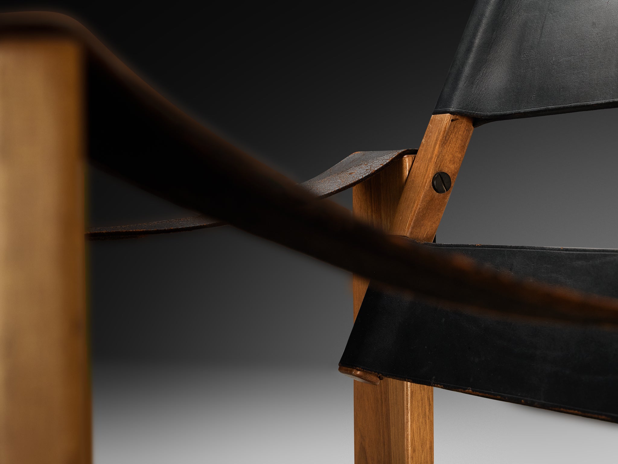 Brutalist Armchair in Leather and Walnut Seating Morentz