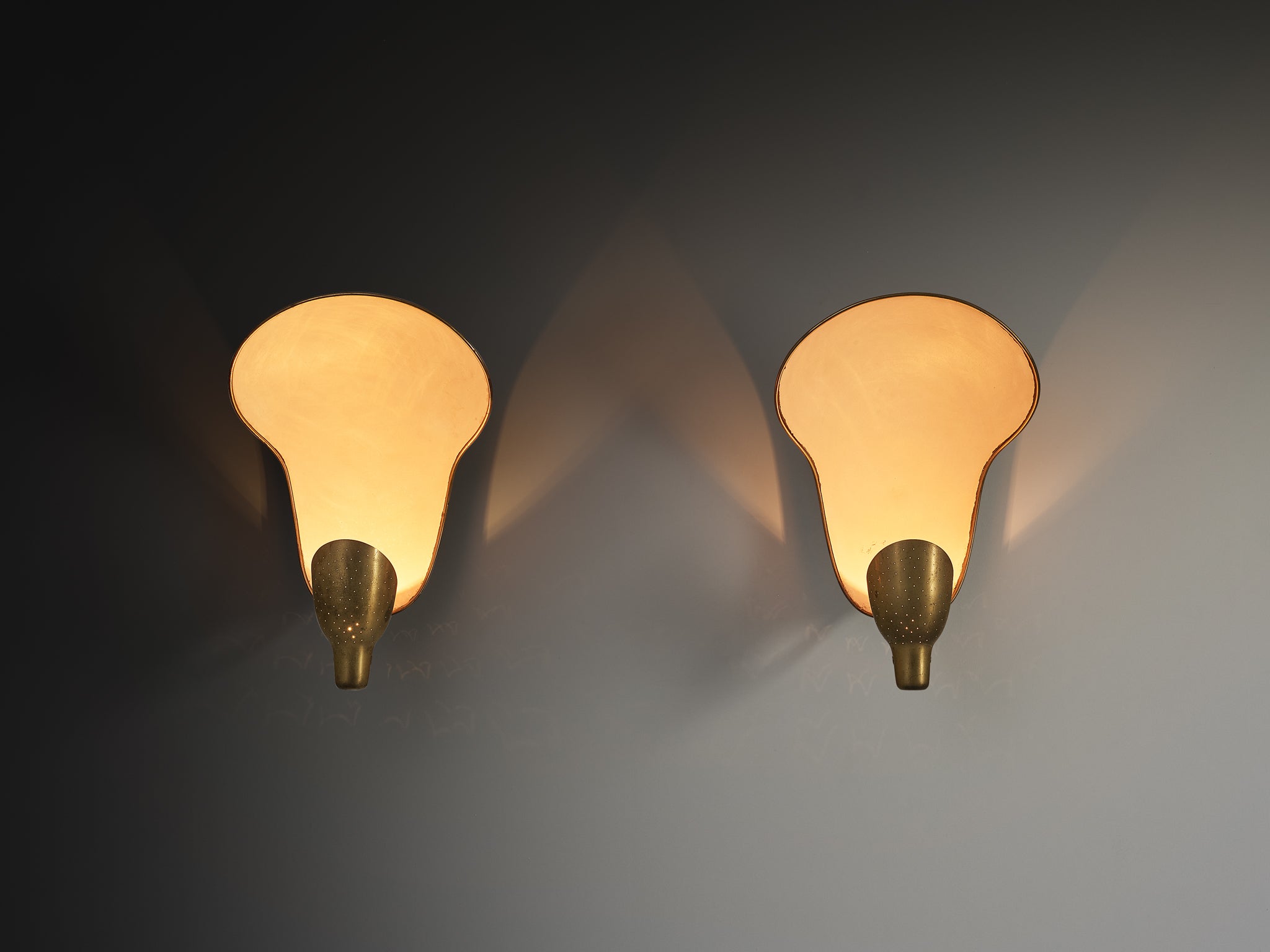 Rare Carl-Axel Acking '5017' Wall lights with Organic Shades in Perforated Brass Lighting Morentz
