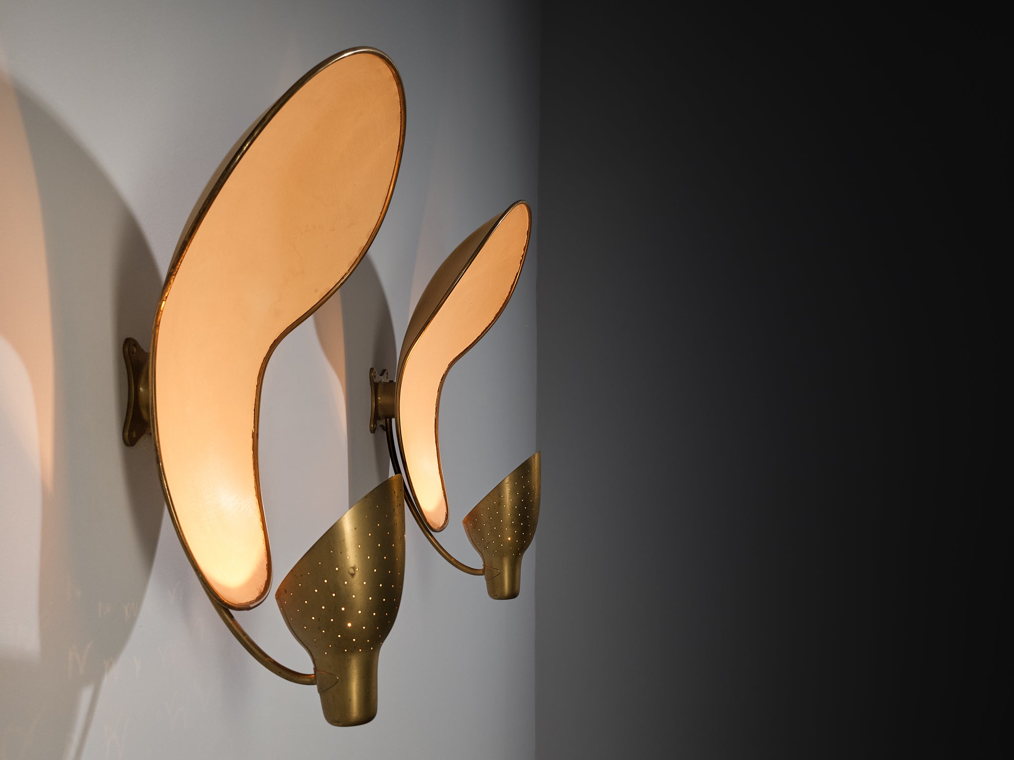 Rare Carl-Axel Acking '5017' Wall lights with Organic Shades in Perforated Brass Lighting Morentz