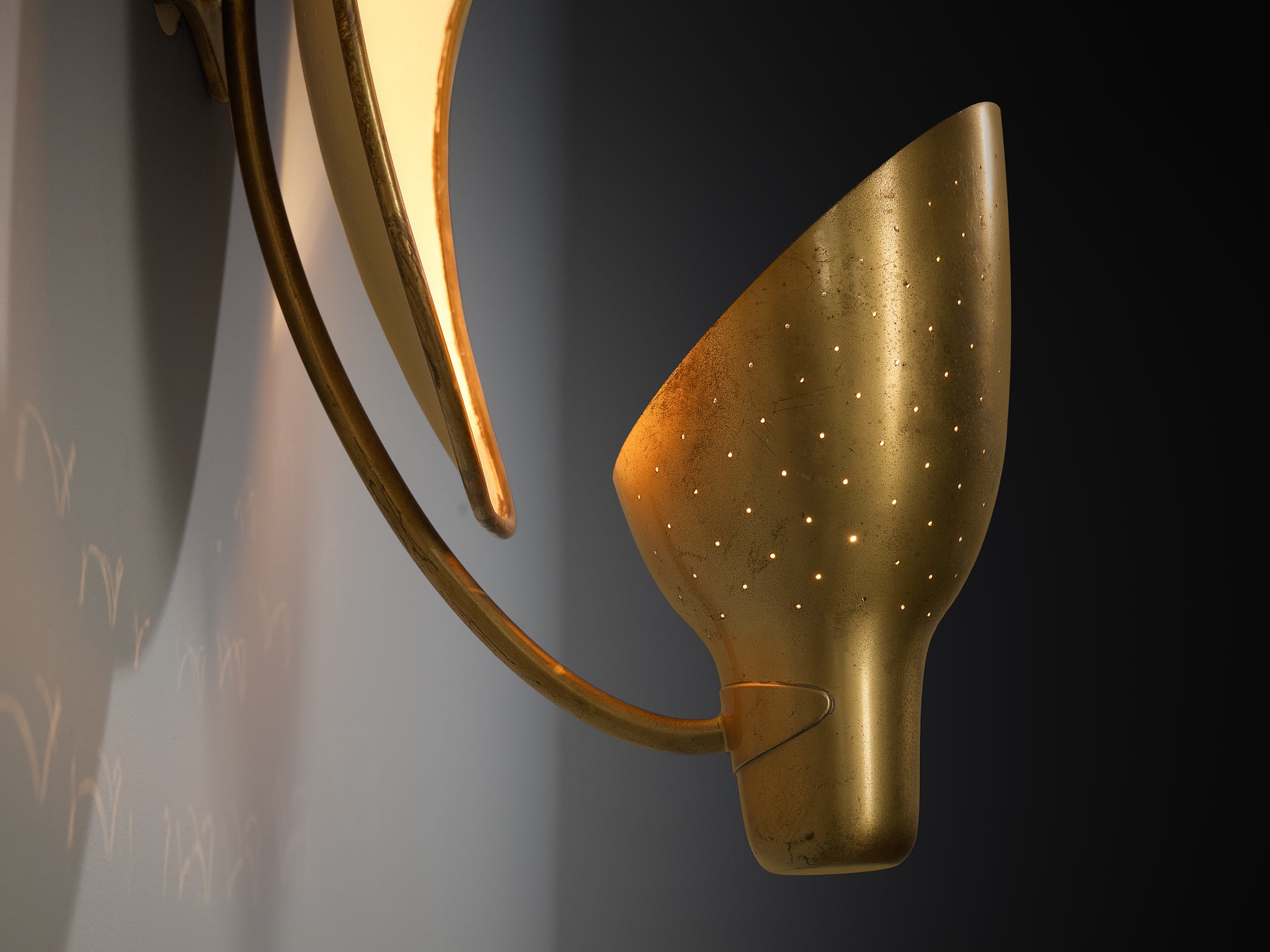 Rare Carl-Axel Acking '5017' Wall Light with Organic Shades in Perforated Brass Lighting Morentz