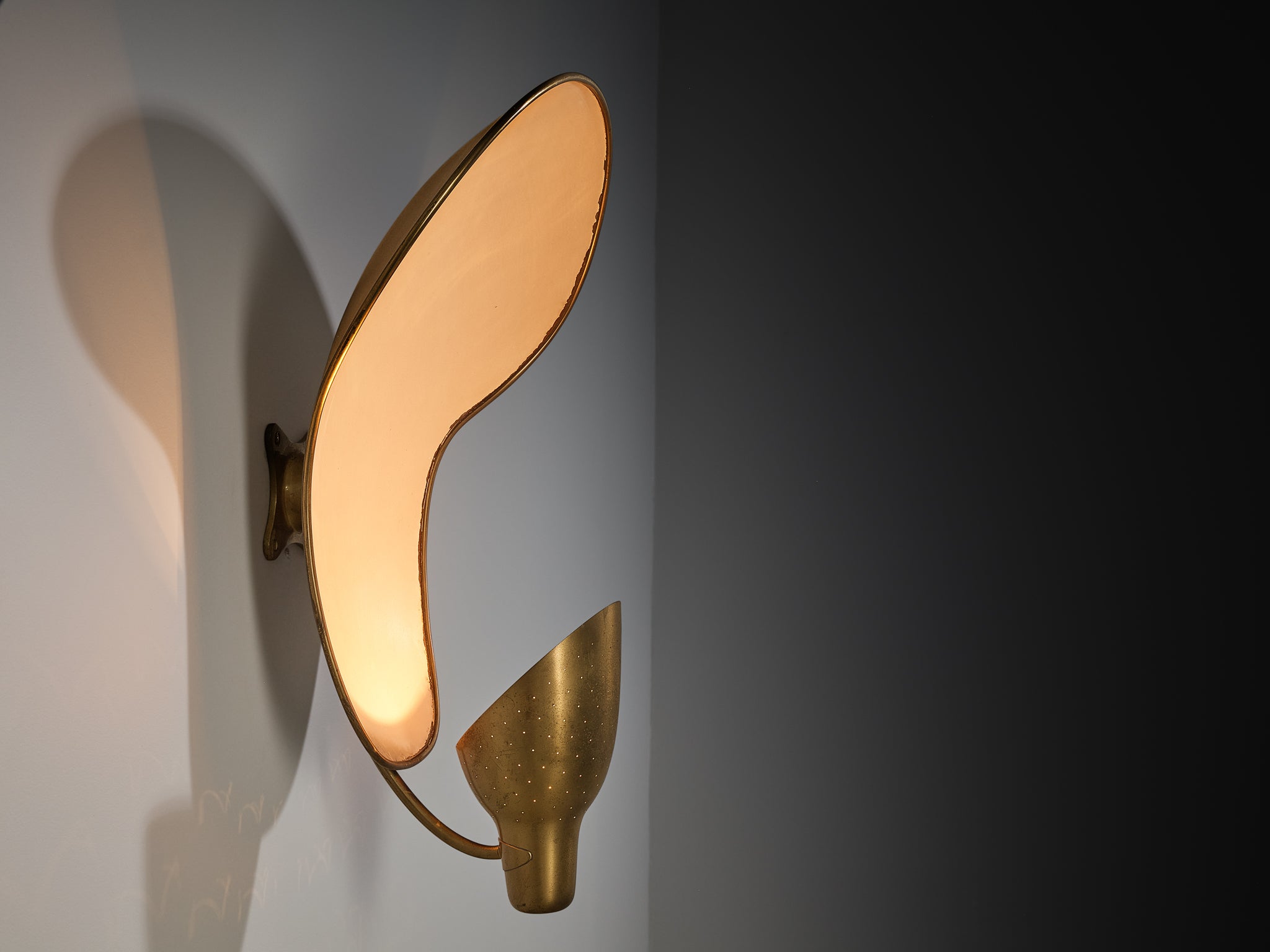 Rare Carl-Axel Acking '5017' Wall Light with Organic Shades in Perforated Brass Lighting Morentz