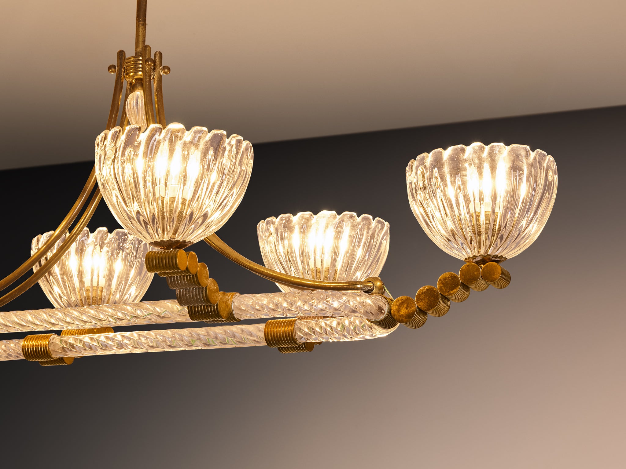 Italian Art Deco Chandelier in Glass and Brass Lighting Morentz