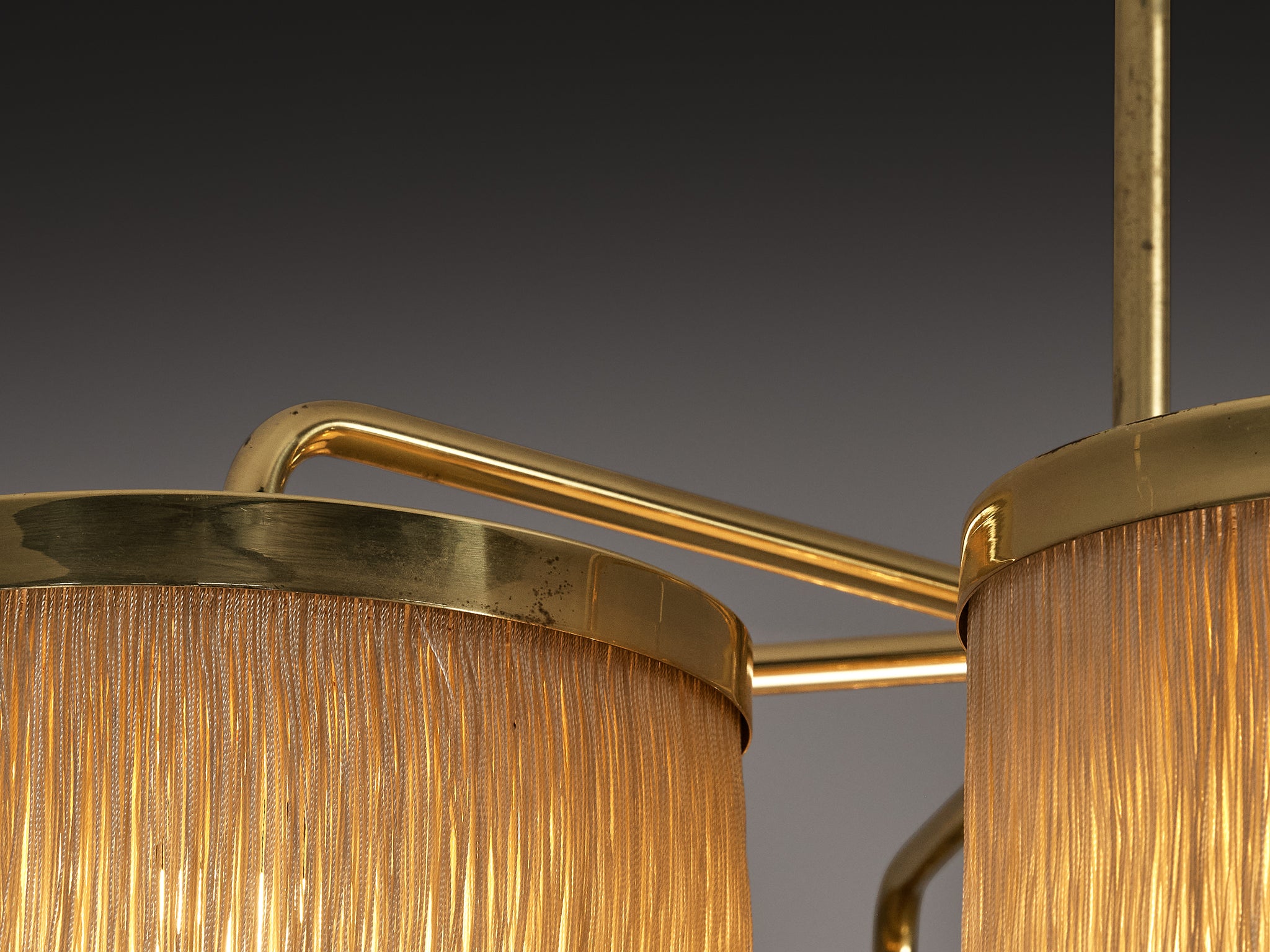 Hans-Agne Jakobsson Chandelier in Brass with Beige Silk Fringes Lighting Morentz