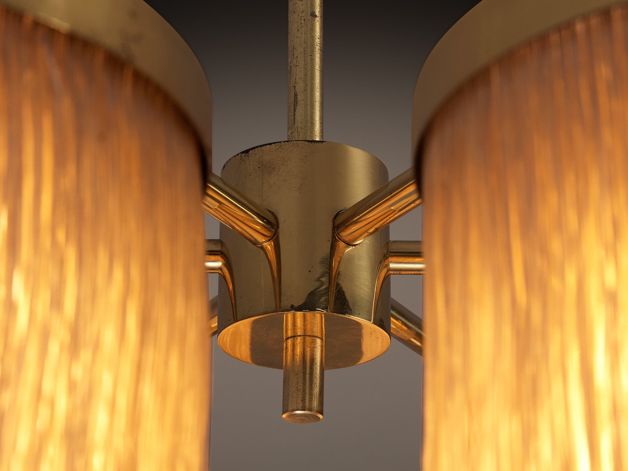 Hans-Agne Jakobsson Chandelier in Brass with Beige Silk Fringes Lighting Morentz