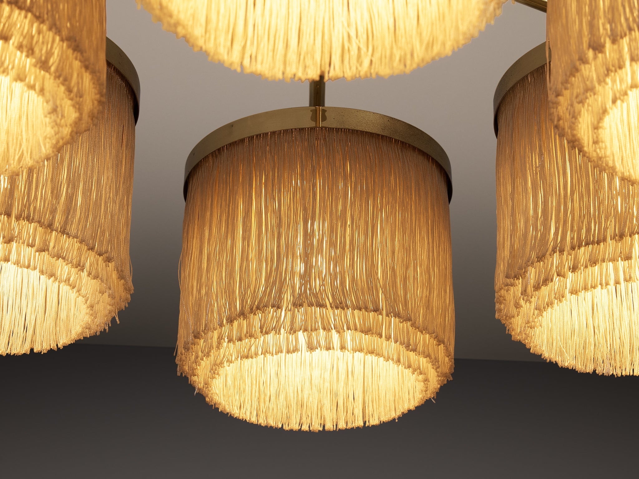 Hans-Agne Jakobsson Chandelier in Brass with Beige Silk Fringes
