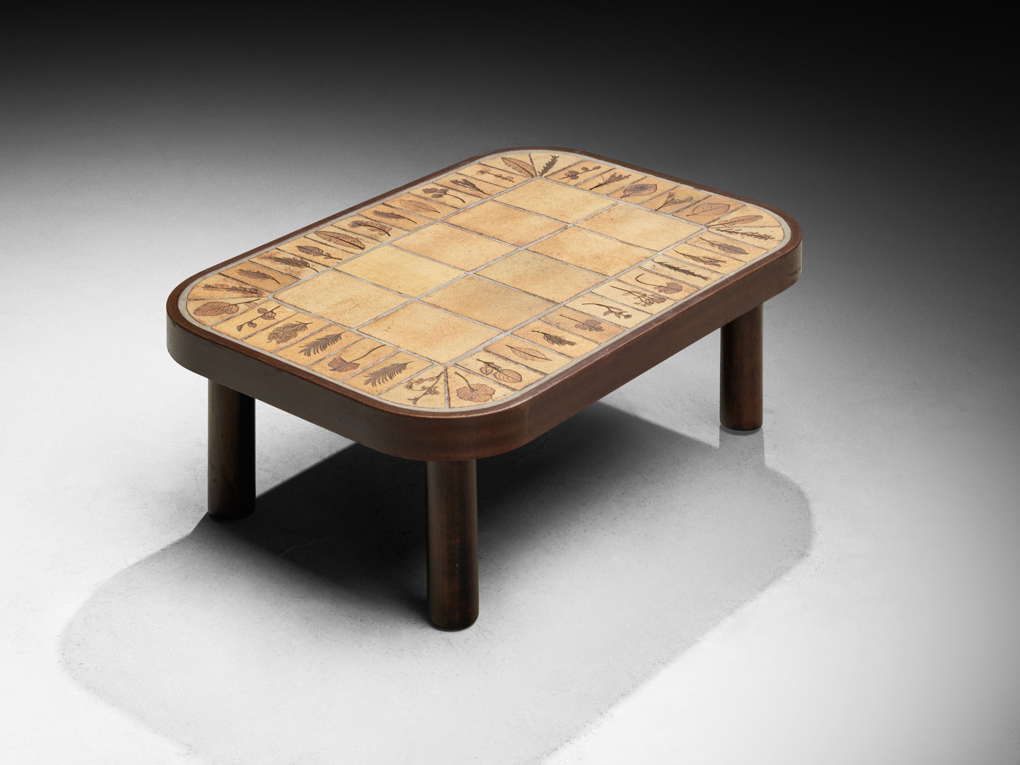 Roger Capron Coffee Table with Floral Imprinted Ceramic Tiles