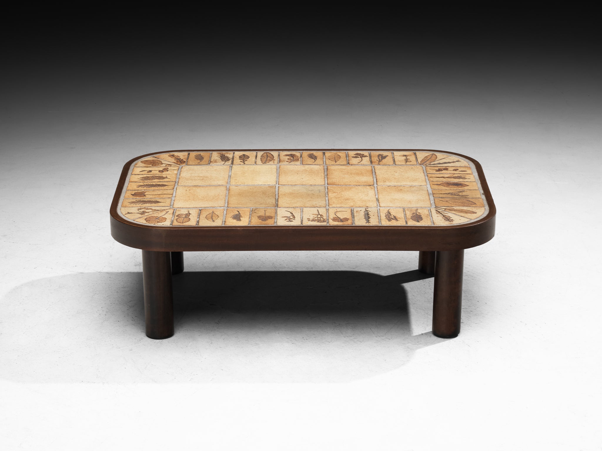 Roger Capron Coffee Table with Floral Imprinted Ceramic Tiles