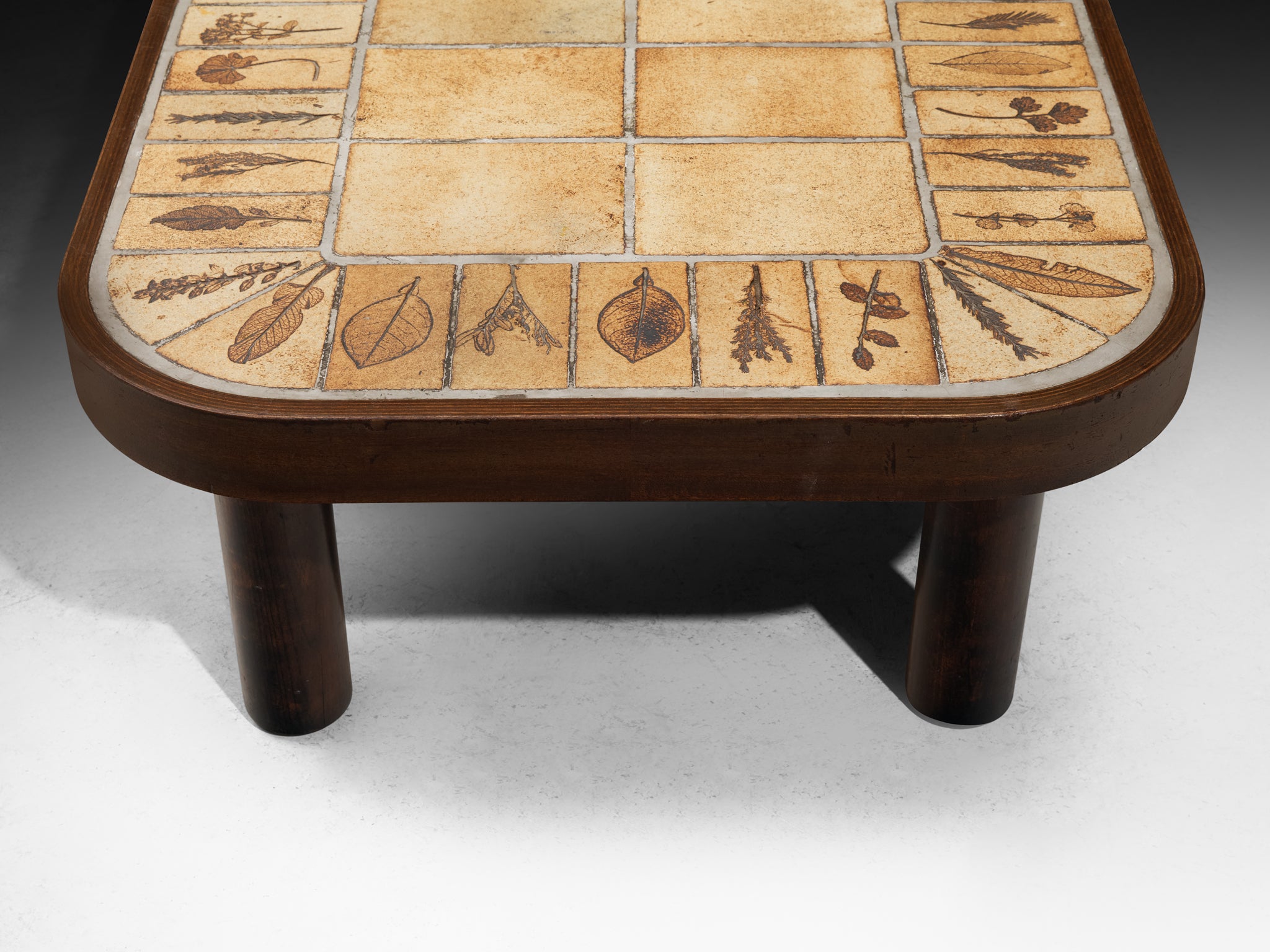 Roger Capron Coffee Table with Floral Imprinted Ceramic Tiles