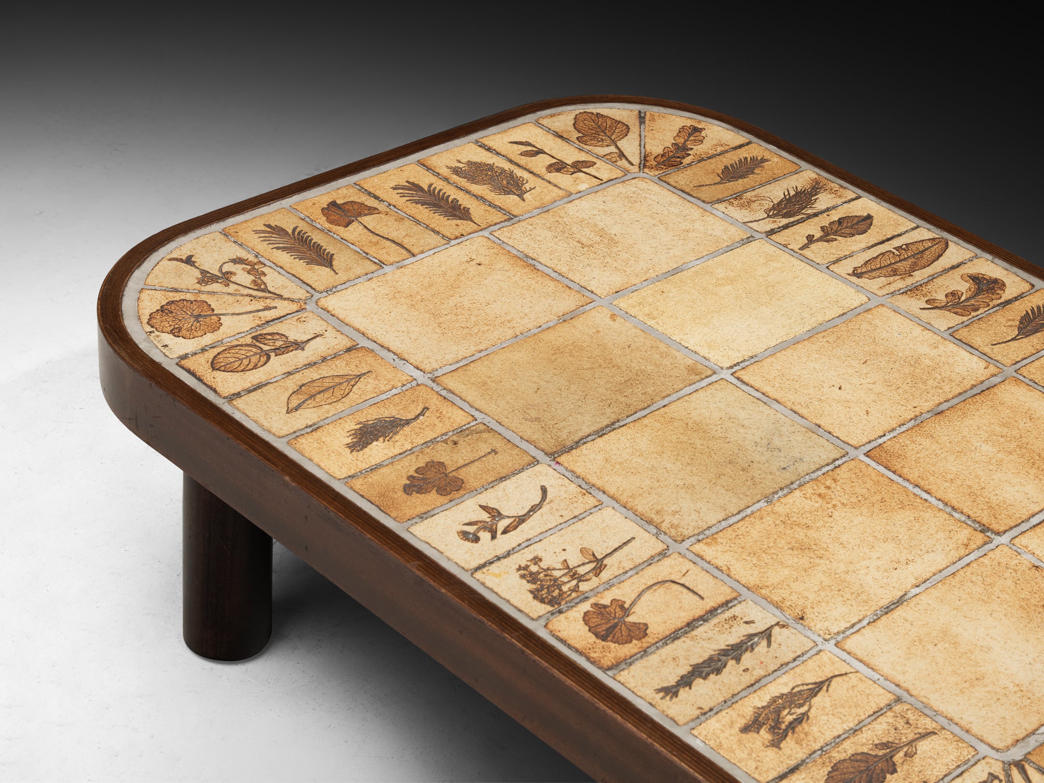 Roger Capron Coffee Table with Floral Imprinted Ceramic Tiles