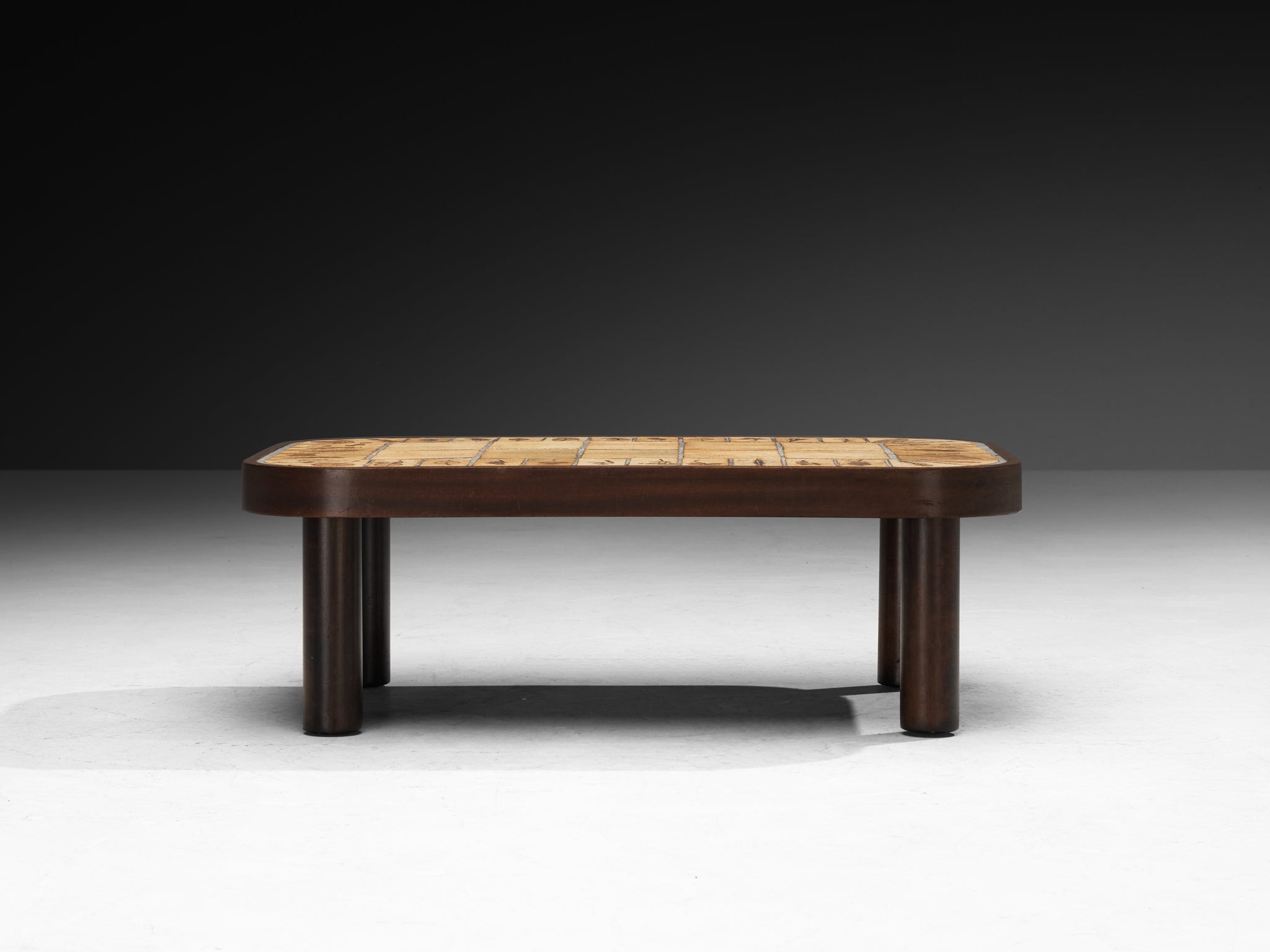 Roger Capron Coffee Table with Floral Imprinted Ceramic Tiles