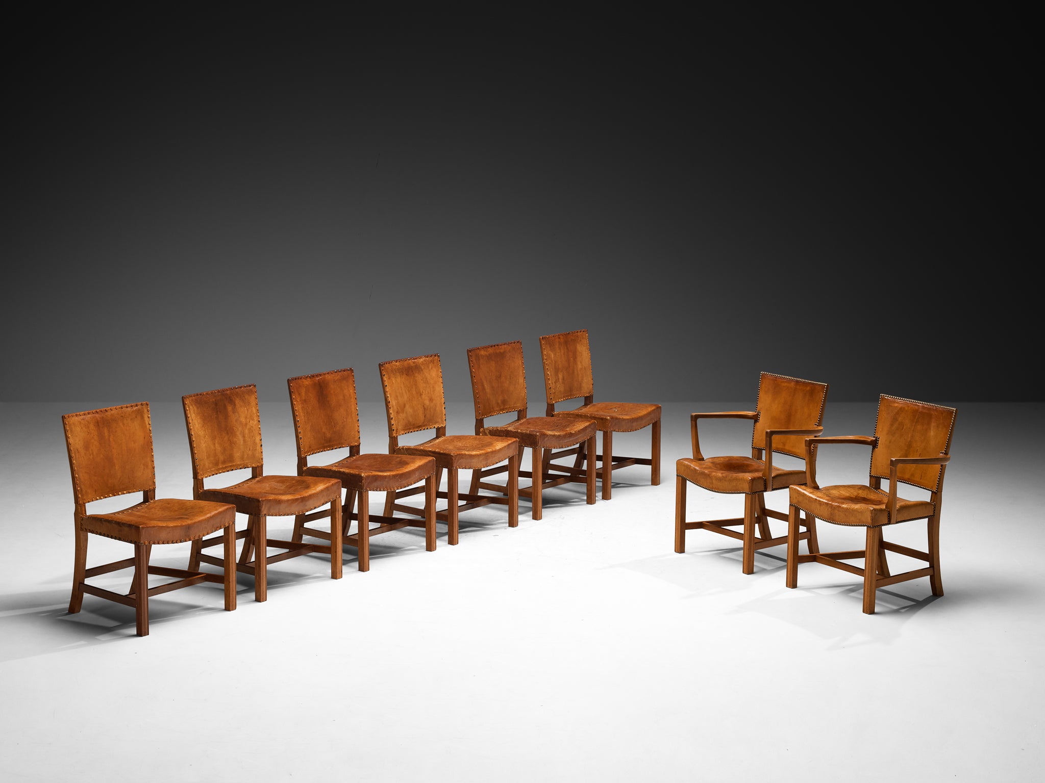 Kaare Klint Rare Set of Eight Dining Chairs in Niger Leather and Mahogany Seating Morentz