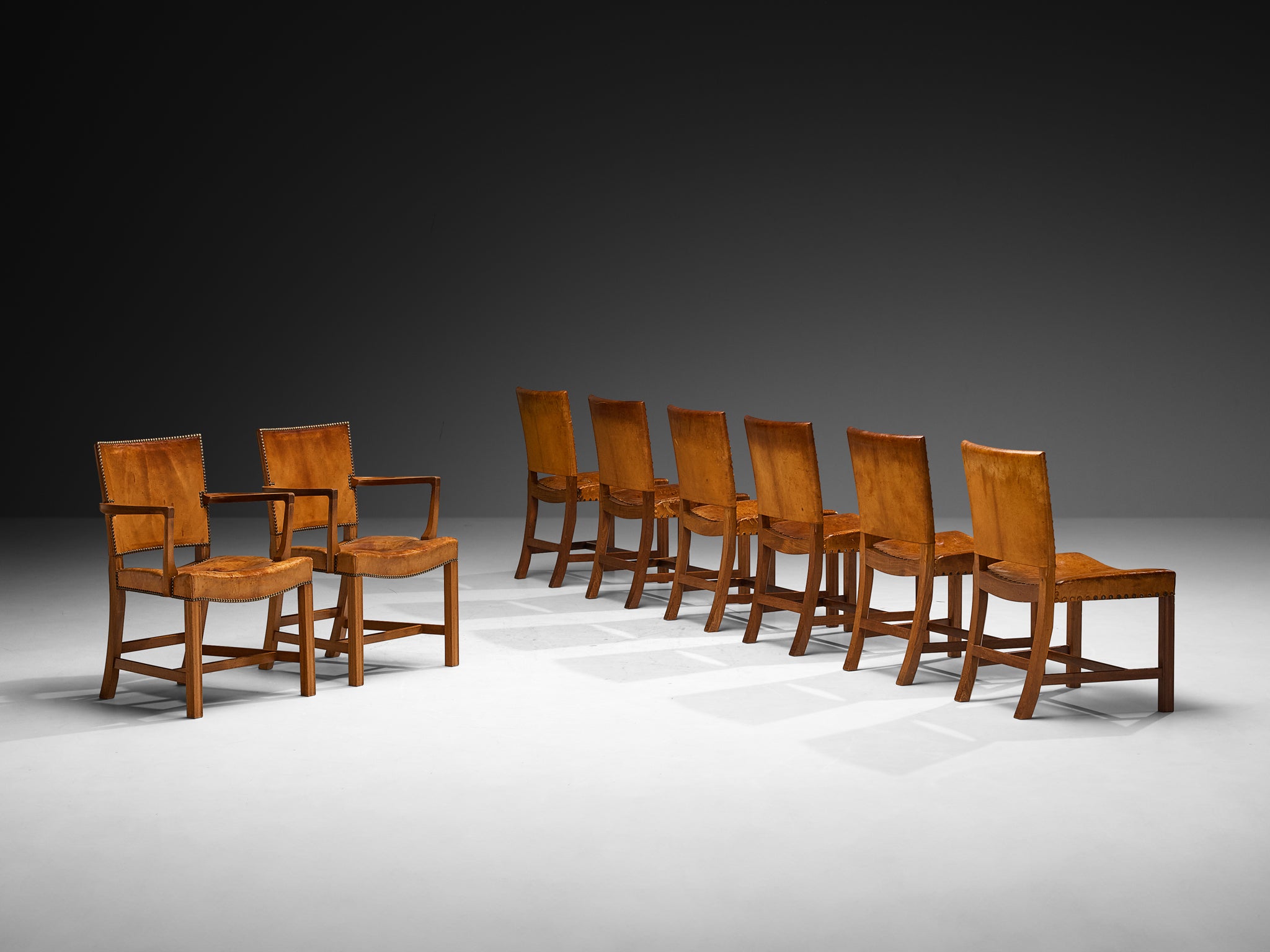 Kaare Klint Rare Set of Eight Dining Chairs in Niger Leather and Mahogany Seating Morentz