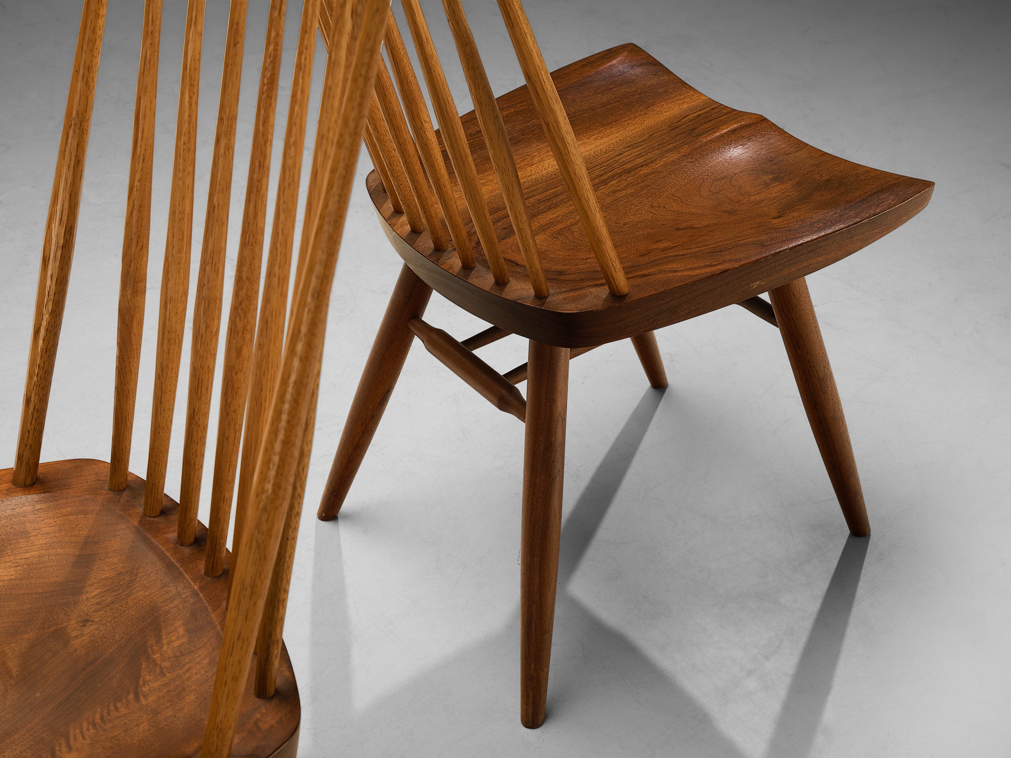 George Nakashima Set of Six 'New' Dining Chairs in Walnut and Hickory Seating Morentz