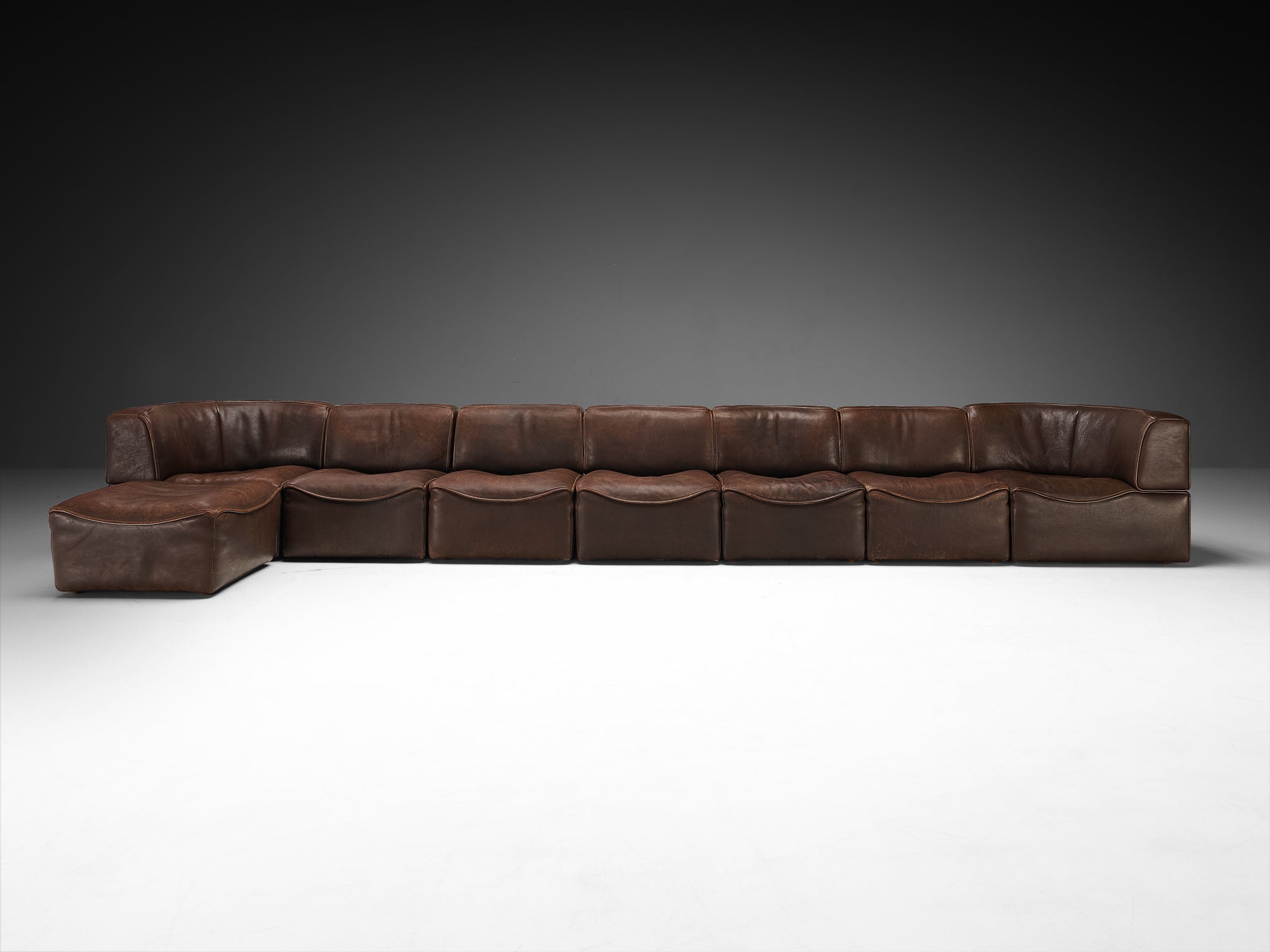 De Sede ‘DS-15’ Modular Sofa in Patinated Brown Leather