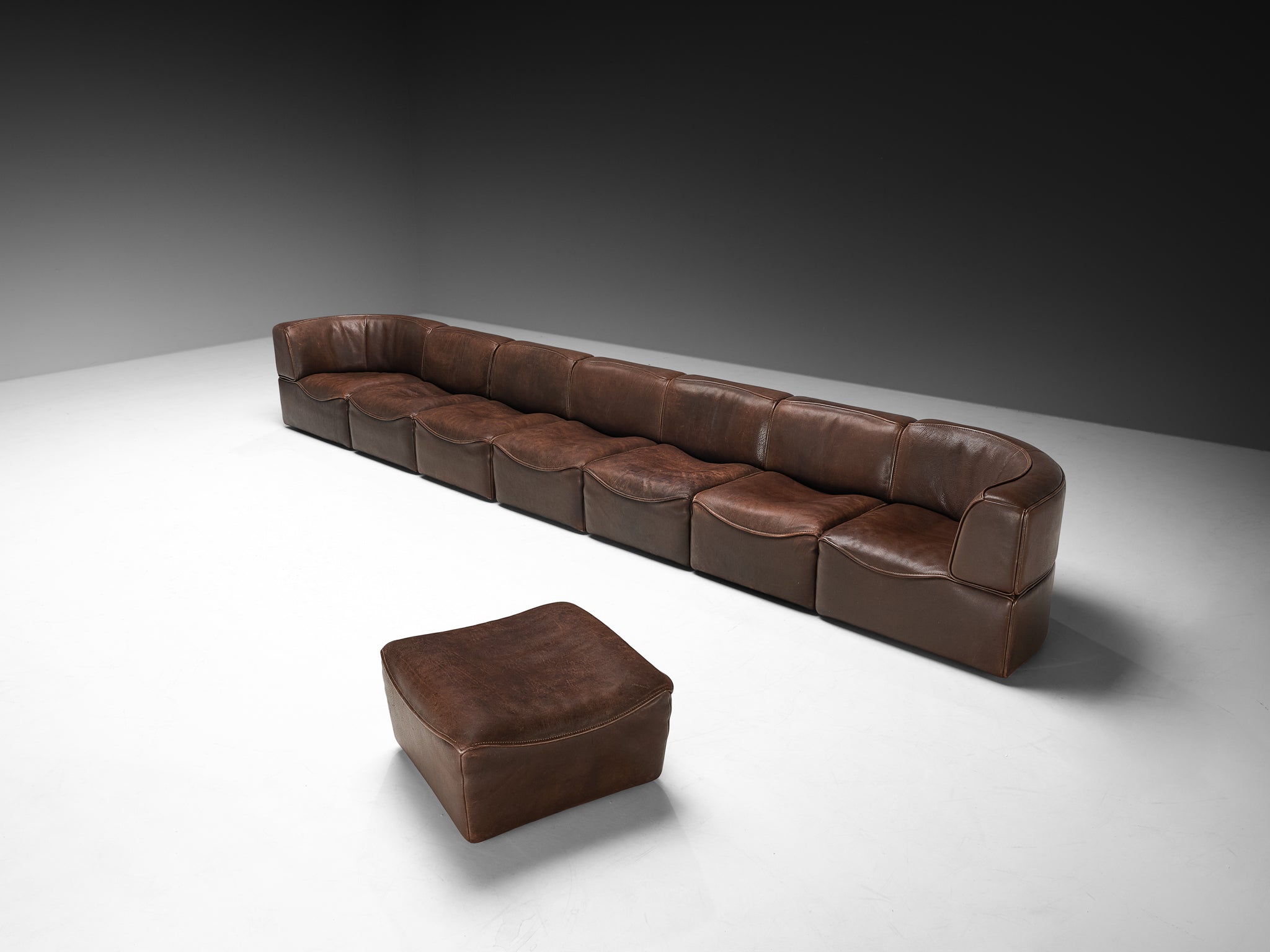 De Sede ‘DS-15’ Modular Sofa in Patinated Brown Leather