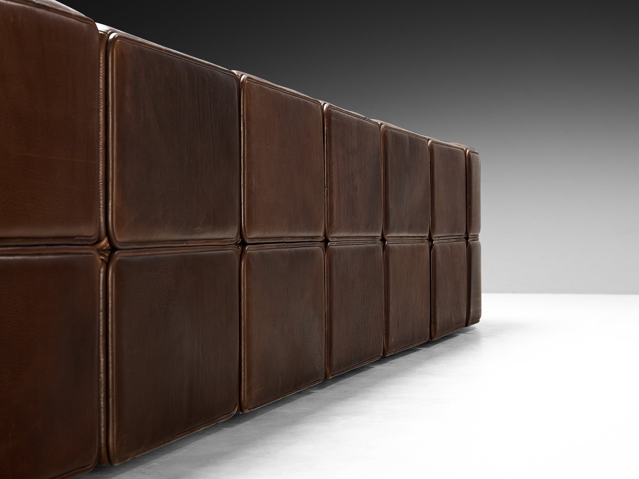 De Sede ‘DS-15’ Modular Sofa in Patinated Brown Leather
