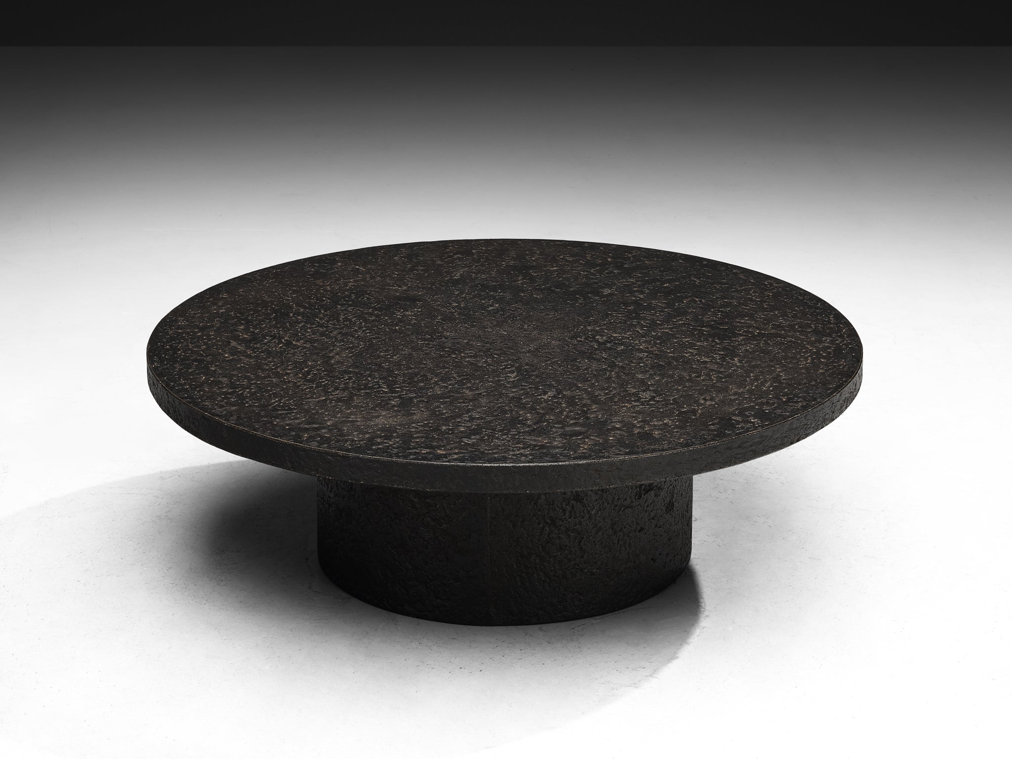 Brutalist Round Coffee Table in Black Stone Look Resin Tables Morentz