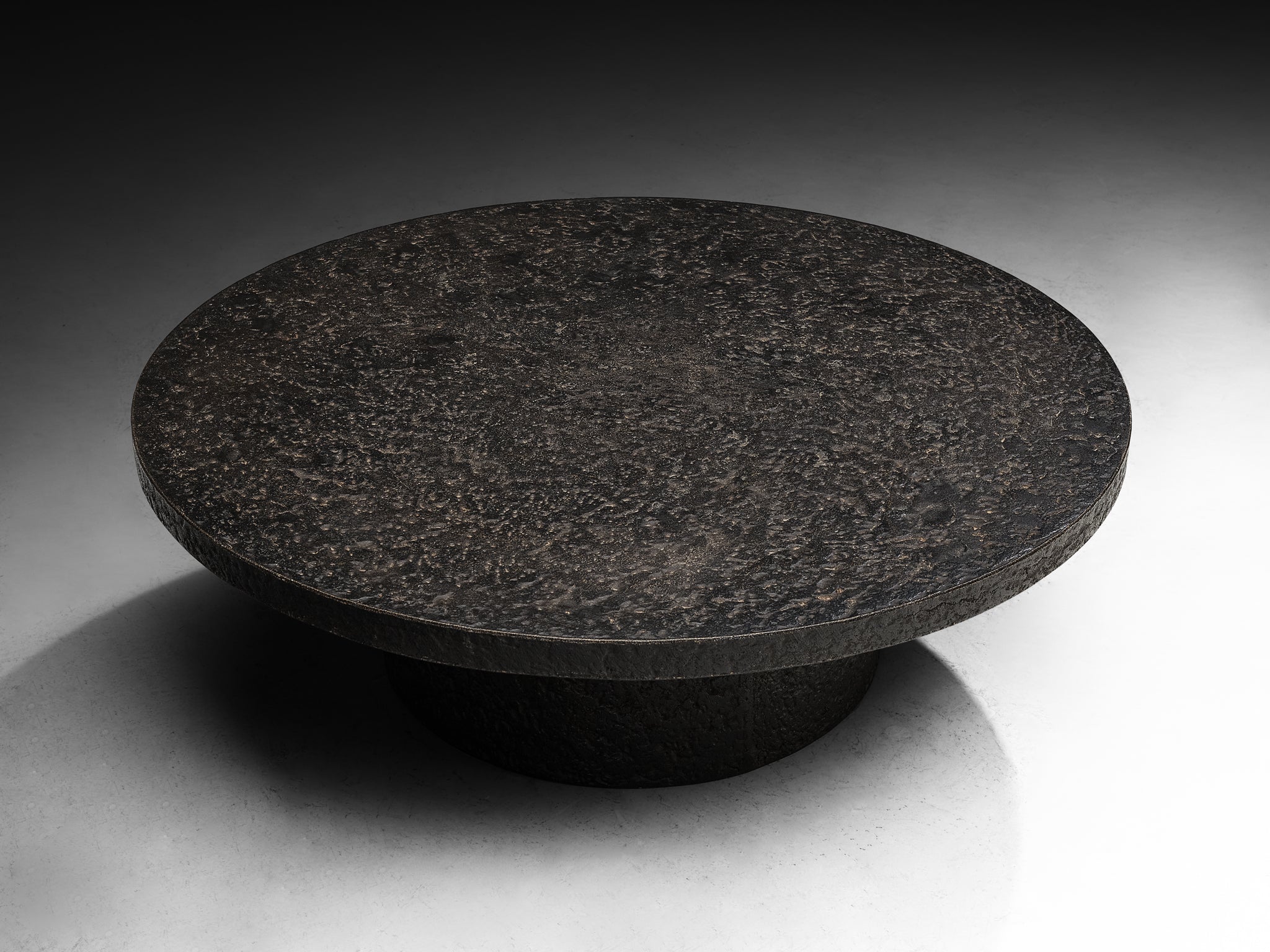 Brutalist Round Coffee Table in Black Stone Look Resin Tables Morentz