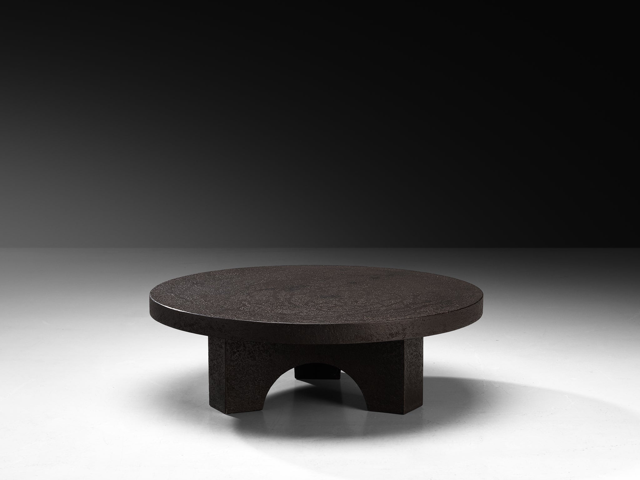 Brutalist Round Coffee Table in Black Stone Look Resin Tables Morentz