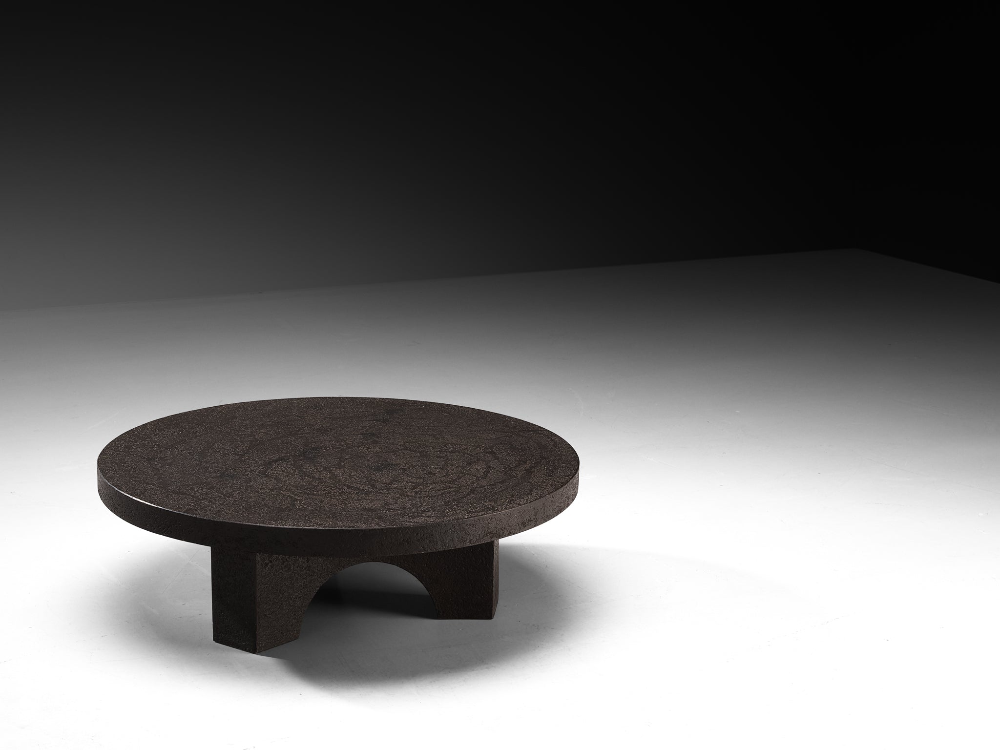 Brutalist Round Coffee Table in Black Stone Look Resin Tables Morentz