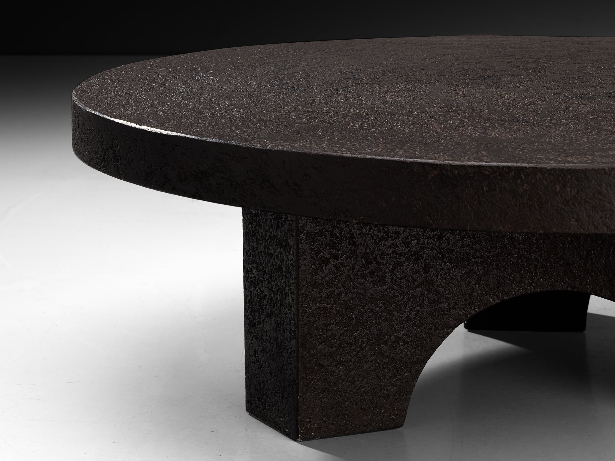 Brutalist Round Coffee Table in Black Stone Look Resin Tables Morentz
