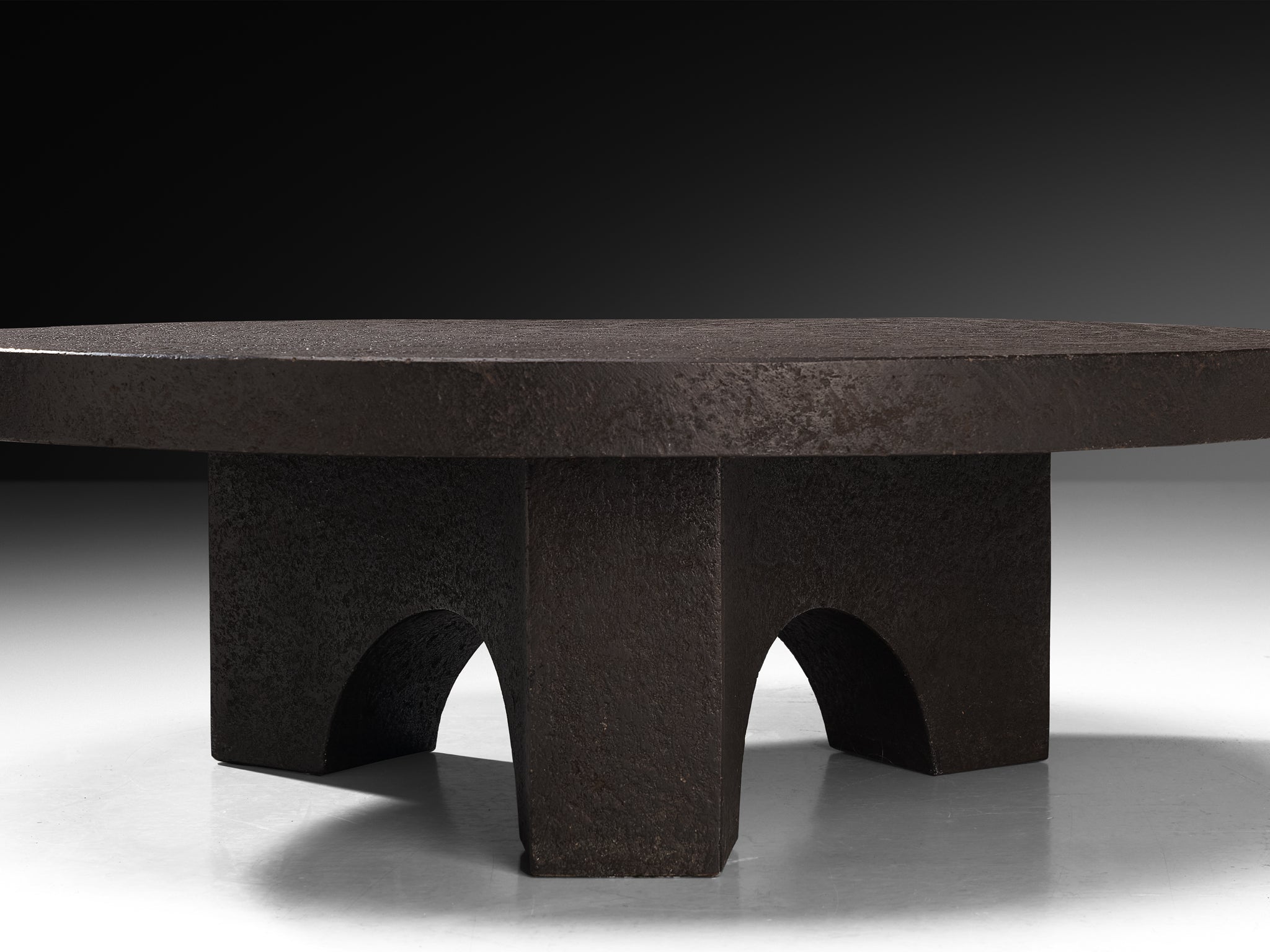 Brutalist Round Coffee Table in Black Stone Look Resin Tables Morentz