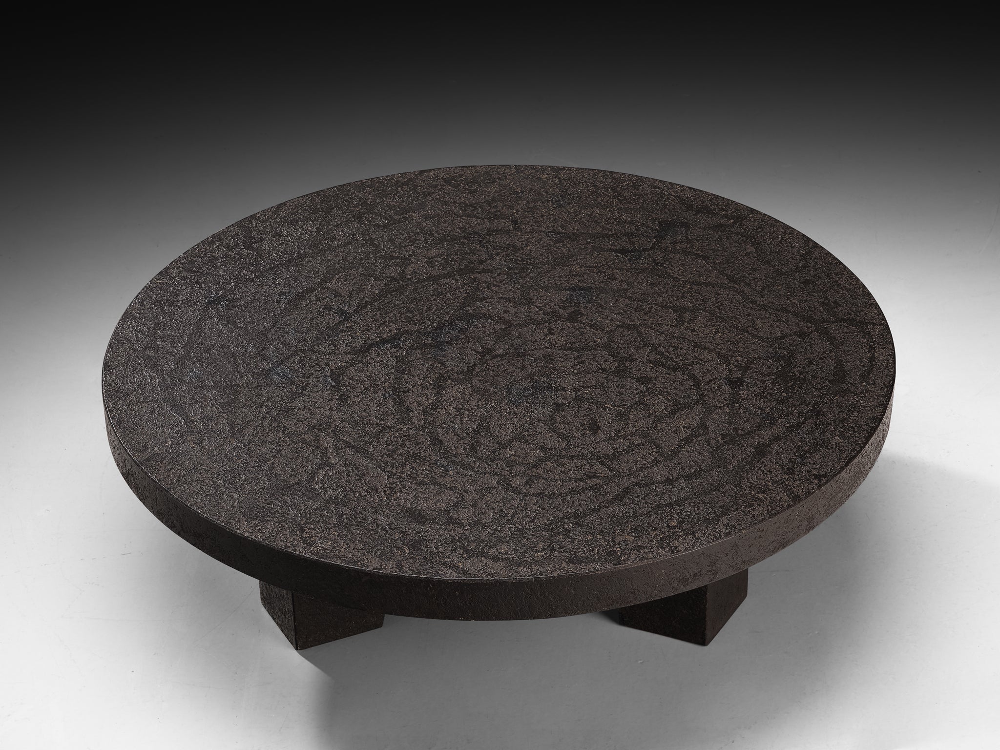 Brutalist Round Coffee Table in Black Stone Look Resin Tables Morentz