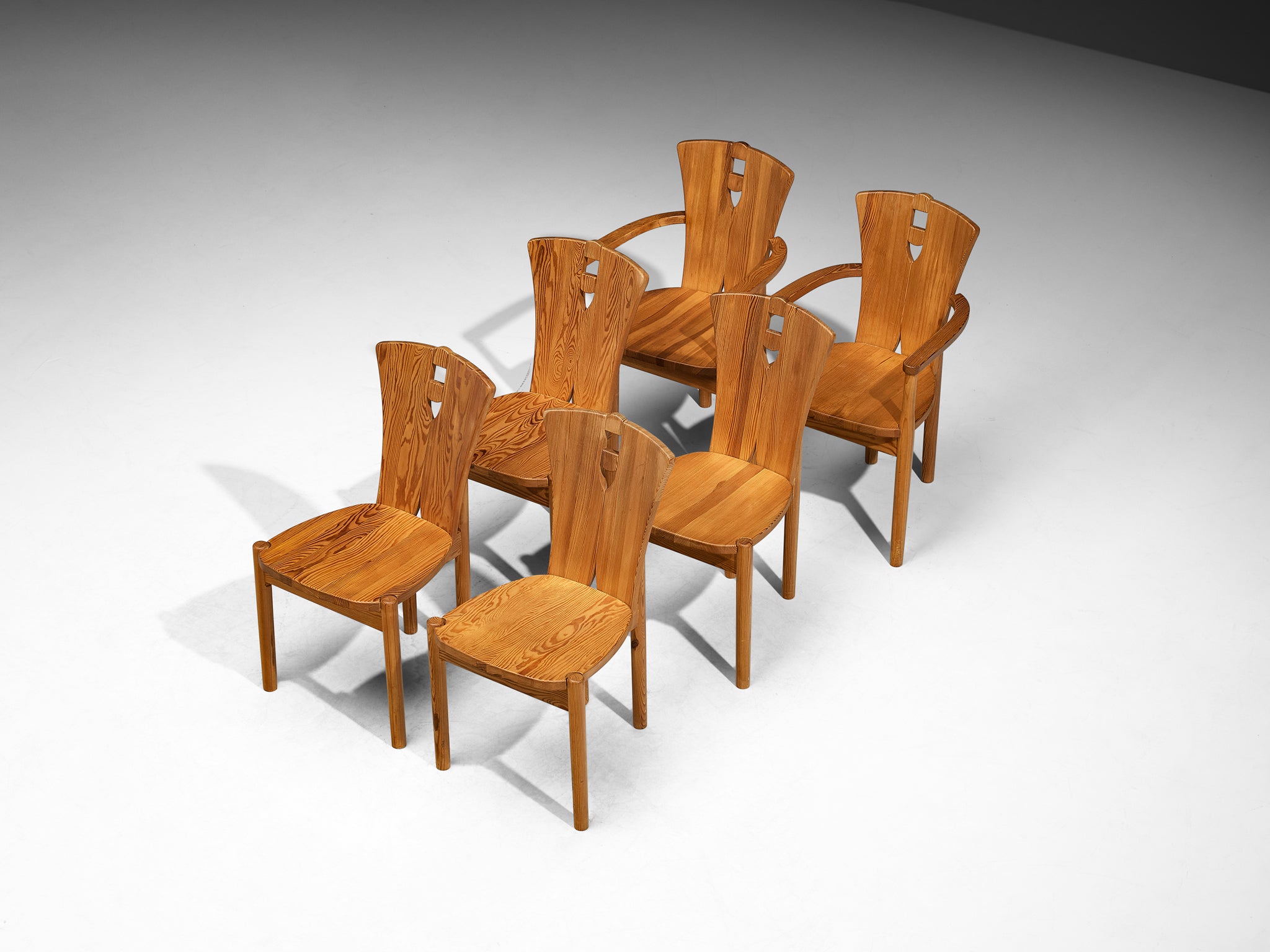 Set of Six Post-Modern Chairs in Solid Pine