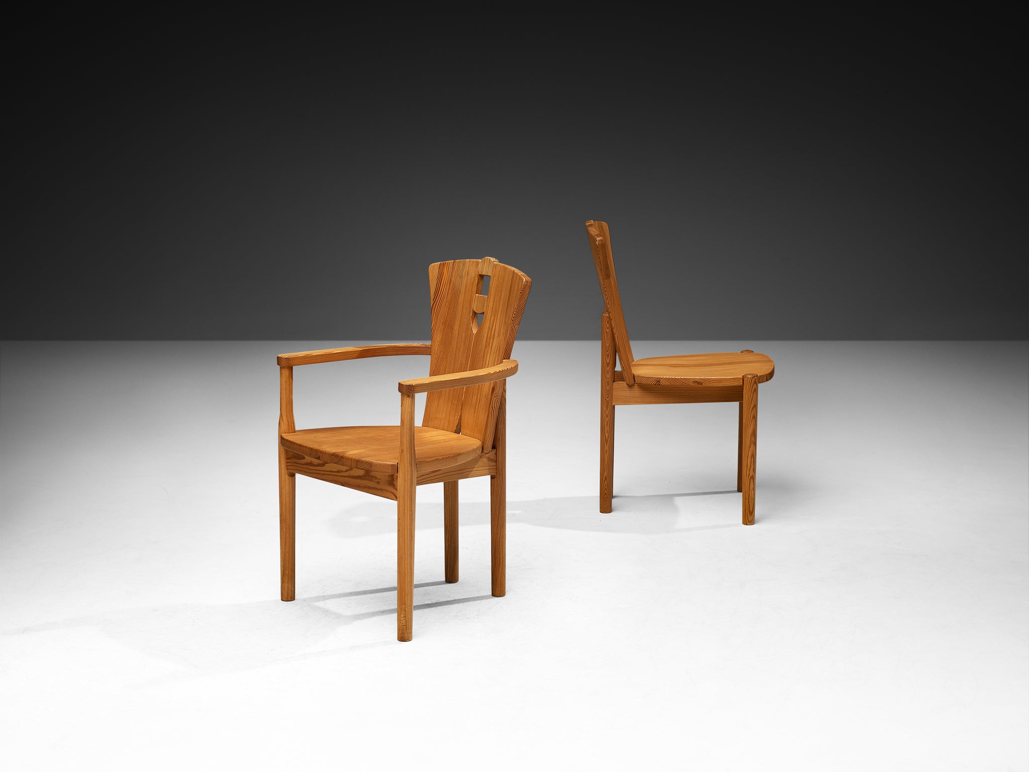 Set of Six Post-Modern Chairs in Solid Pine