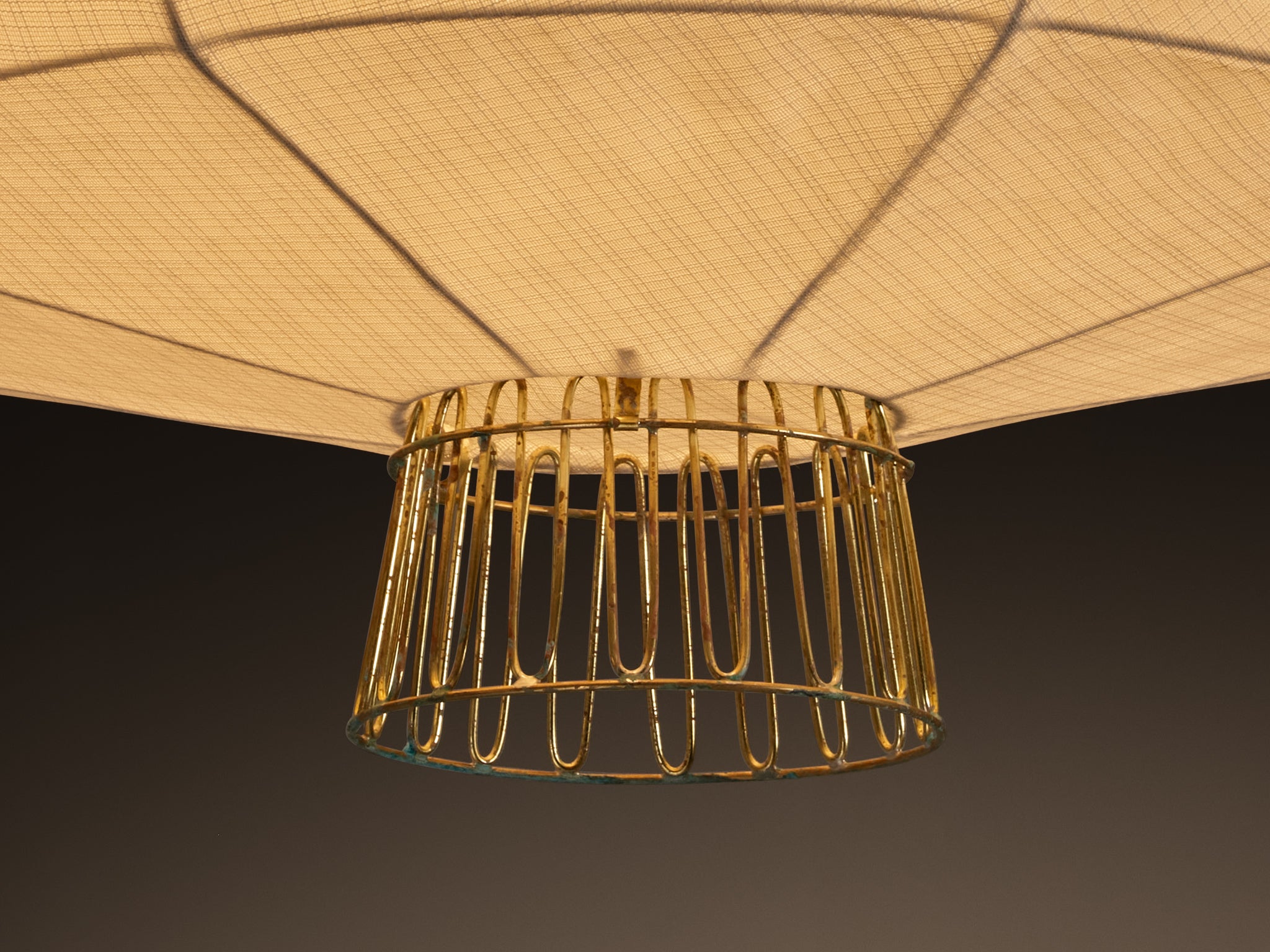 Lisa Johansson-Pape for Orno Rare Chandelier in Brass and Off-White Fabric