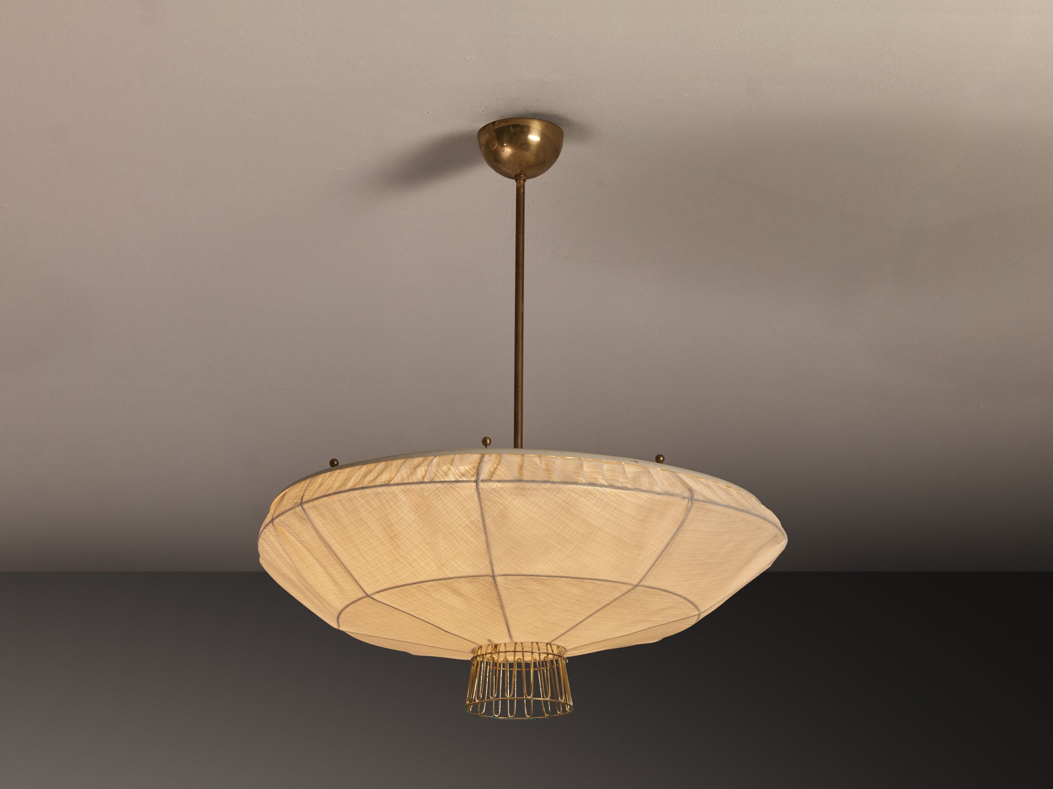 Lisa Johansson-Pape for Orno Rare Chandelier in Brass and Off-White Fabric