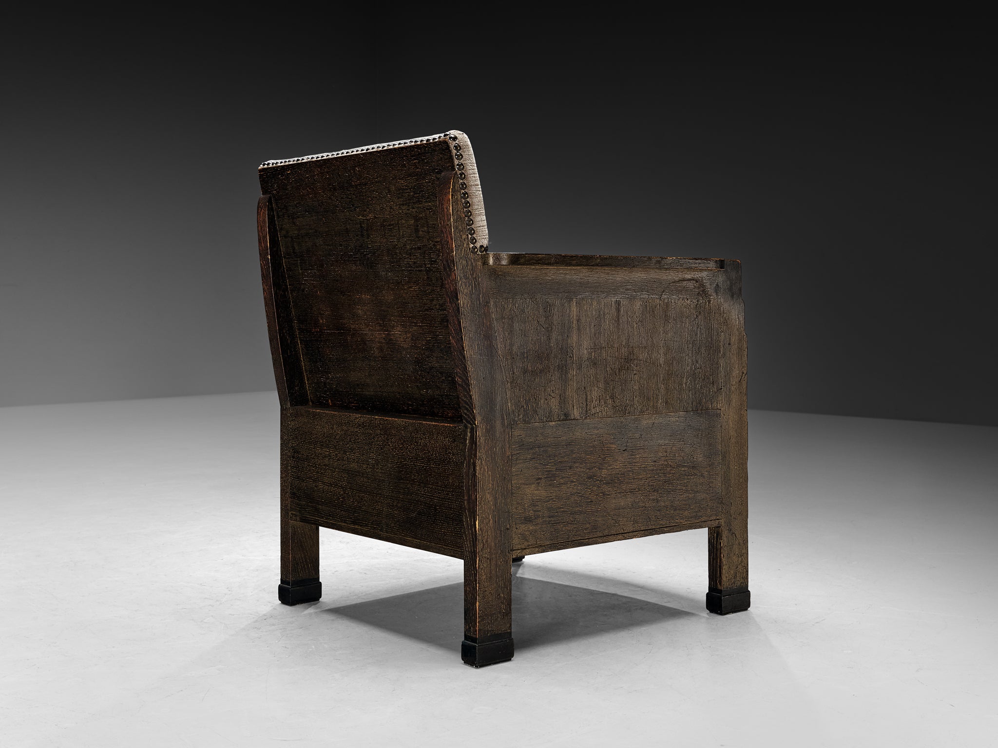 Amsterdam School Dutch Art Deco Pair of Lounge Chairs in Oak and Grey Velvet Seating Morentz