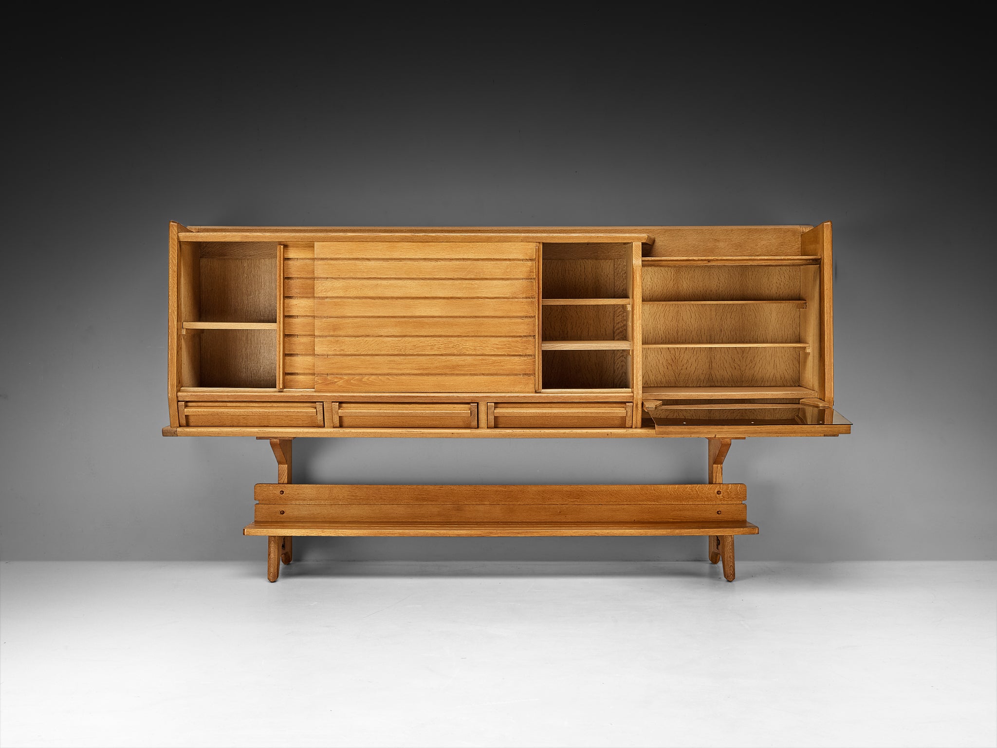 Guillerme & Chambron Sideboard in Oak, Glass and Ceramic Case pieces and storage cabinets Morentz