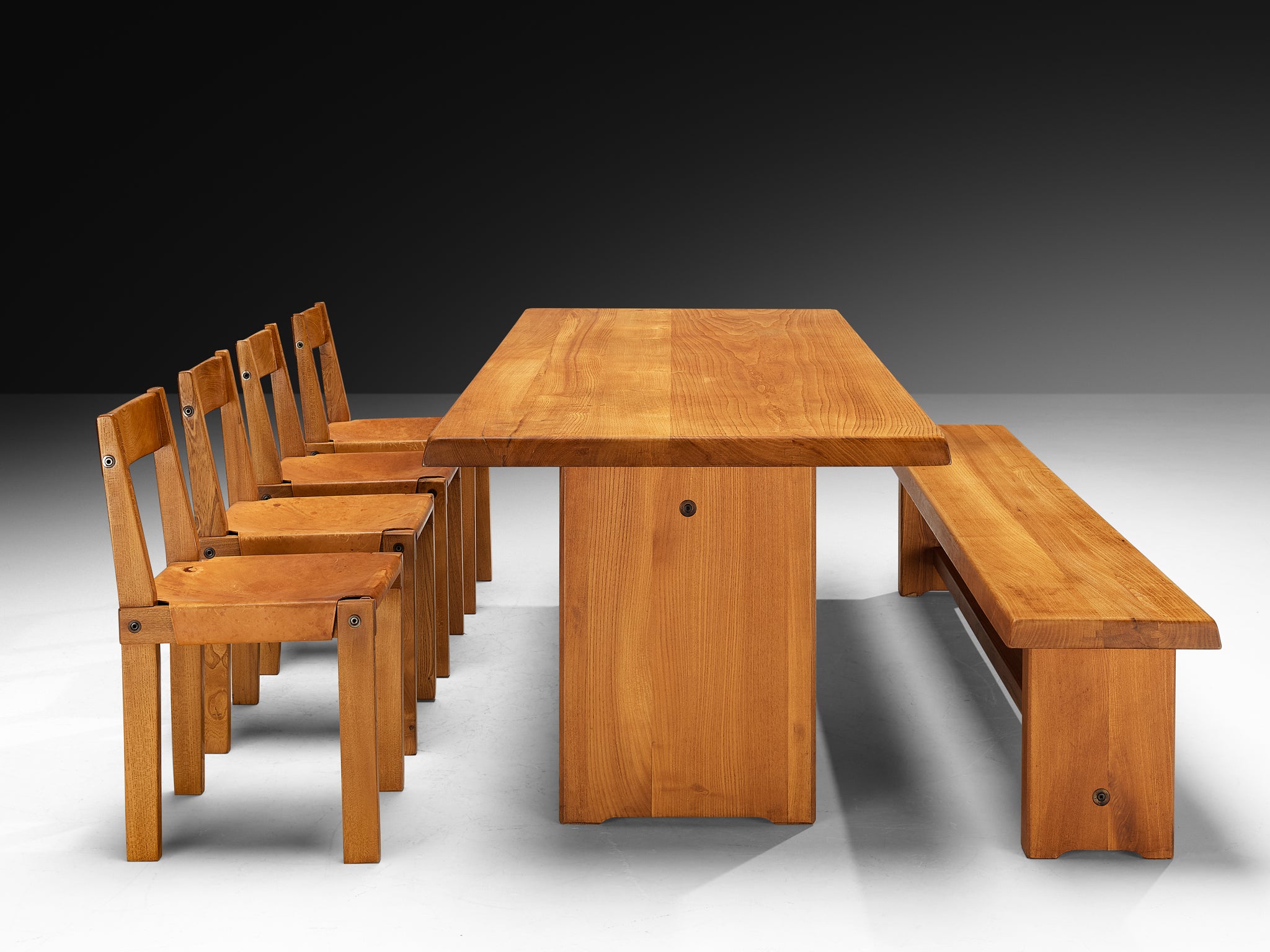 Pierre Chapo Dining Set with 'T14D' Table, 'S14B' Bench and 'S24' Chairs Tables Morentz
