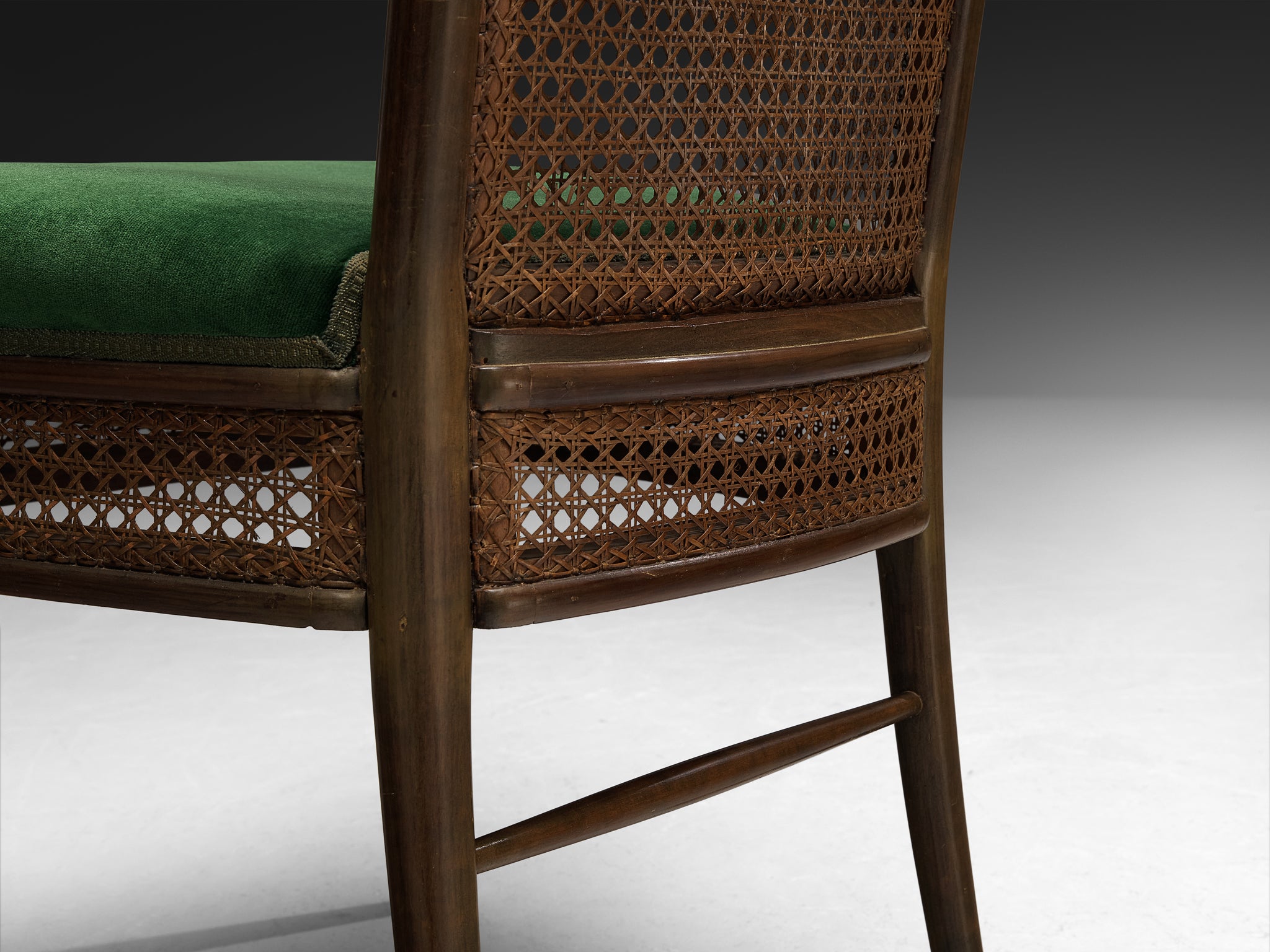 Guglielmo Ulrich for Ar.Ca Set of Eight Dining Chairs in Cane and Dark Green Velvet Seating Morentz