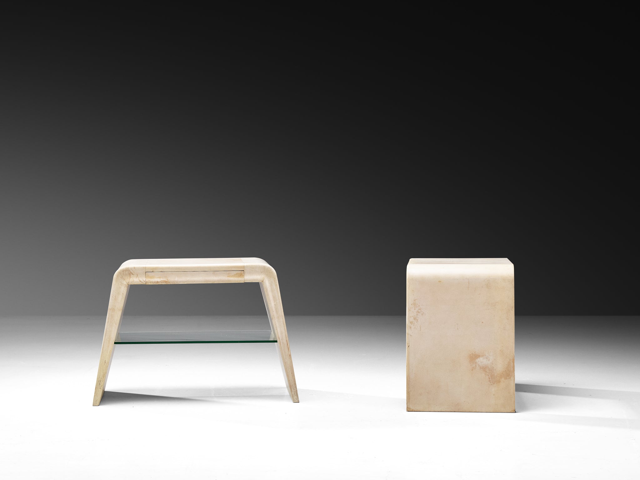 Valzania Italian Art Deco Bed or Side Tables in Parchment Tables Morentz