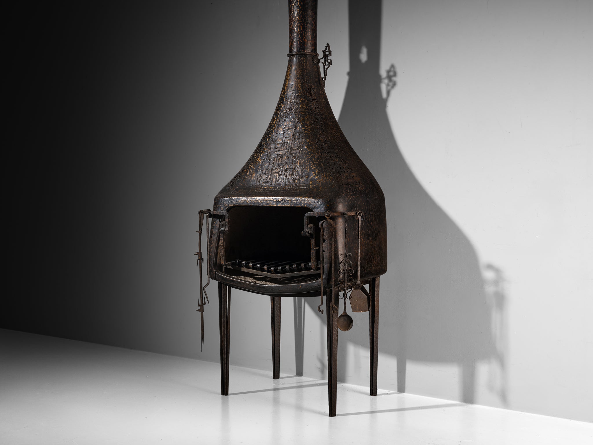 Ugo Trevisan Fireplace in Hammered Steel Building and Garden Elements Morentz
