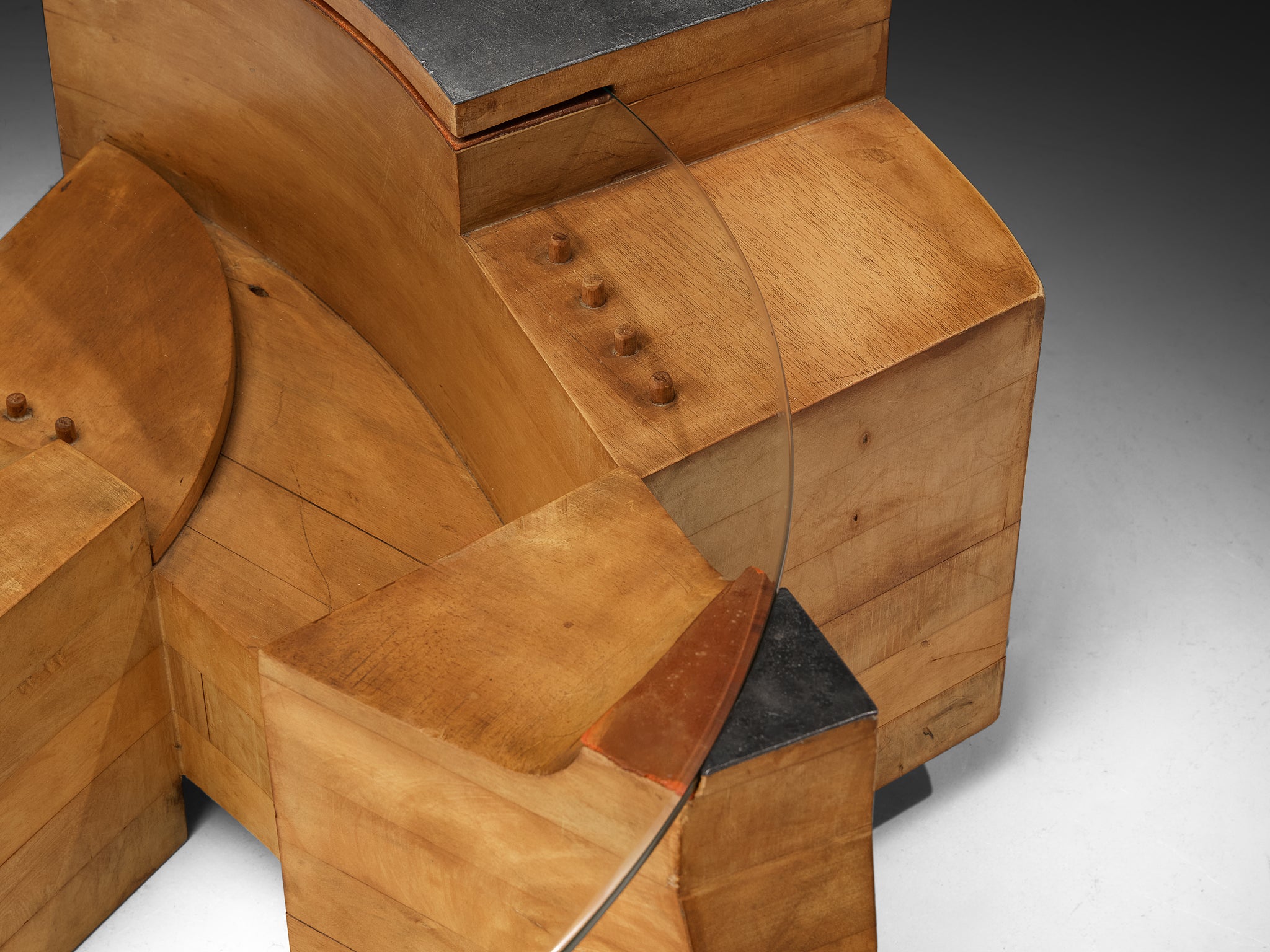 Nerone & Patuzzi for Gruppo NP2 'C10T' Coffee Table in Wood and Crystal Glass Tables Morentz