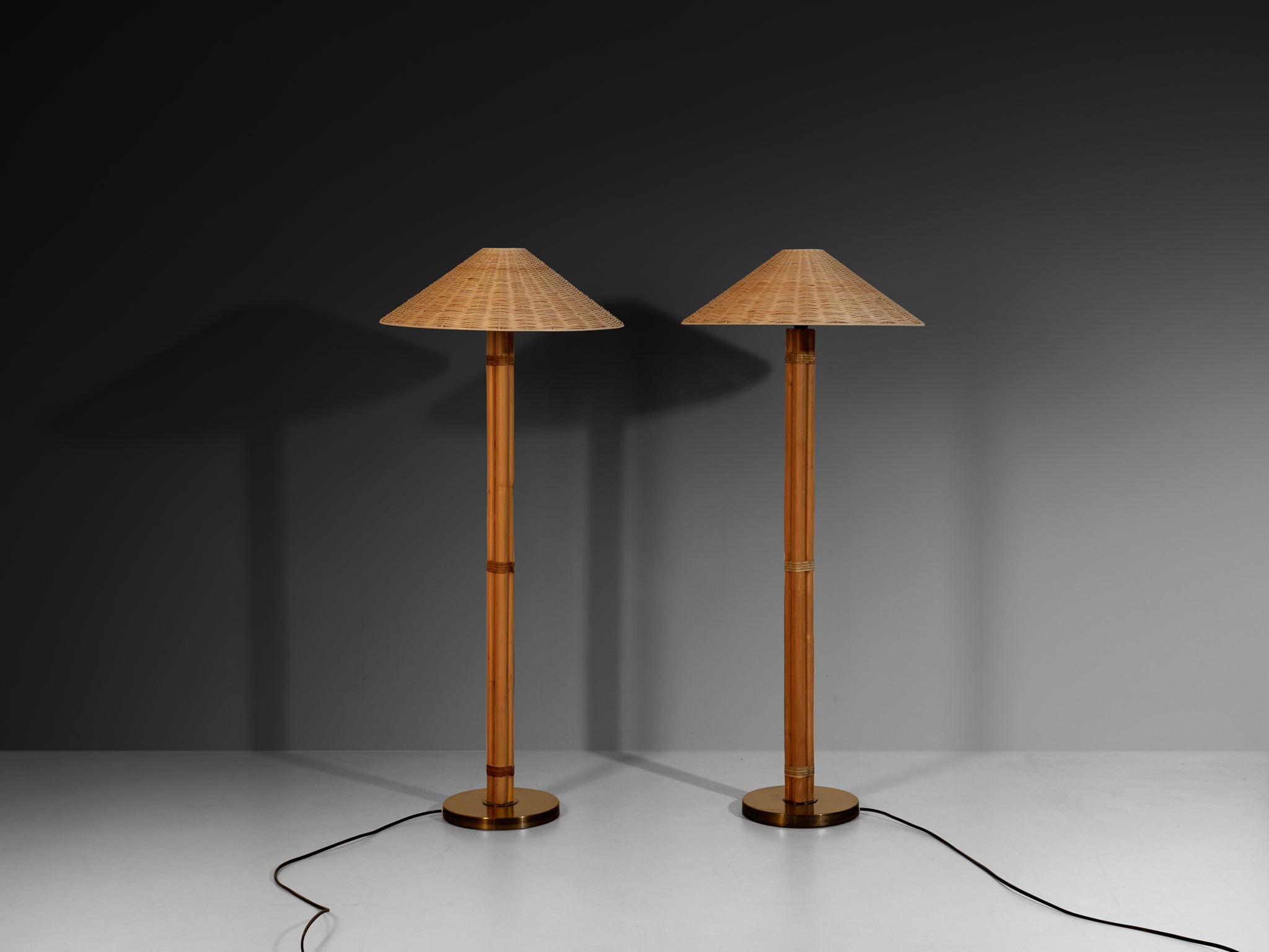 Pair of Bergboms 'G105' Floor Lamps in Bamboo Cane and Brass Lighting Morentz