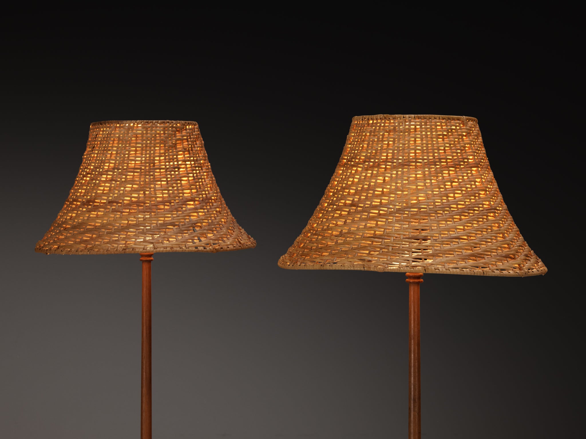 Hans-Agne Jakobsson Pair of 'G45' Floor Lamps in Teak and Cane Lighting Morentz