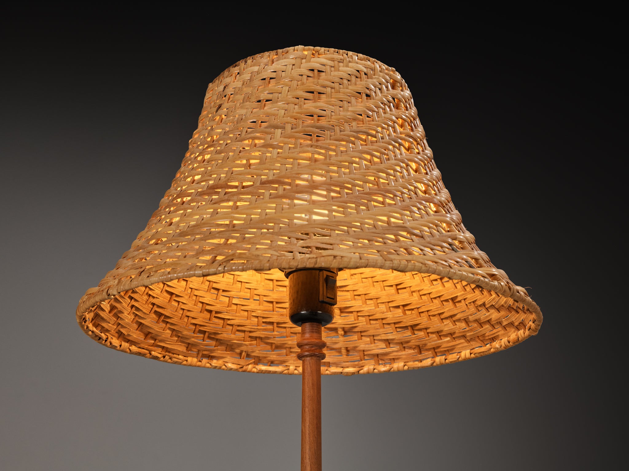 Hans-Agne Jakobsson Pair of 'G45' Floor Lamps in Teak and Cane Lighting Morentz