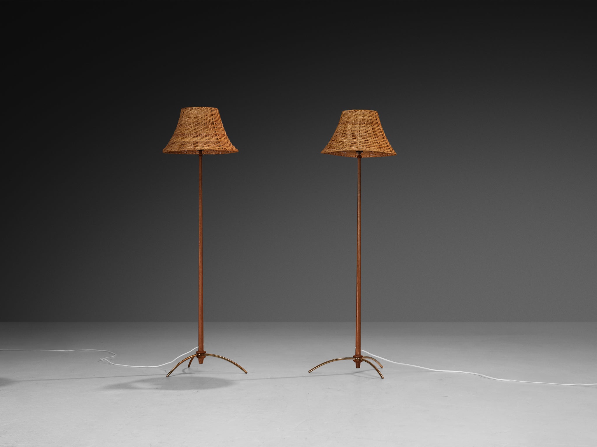 Hans-Agne Jakobsson Pair of 'G45' Floor Lamps in Teak and Cane Lighting Morentz