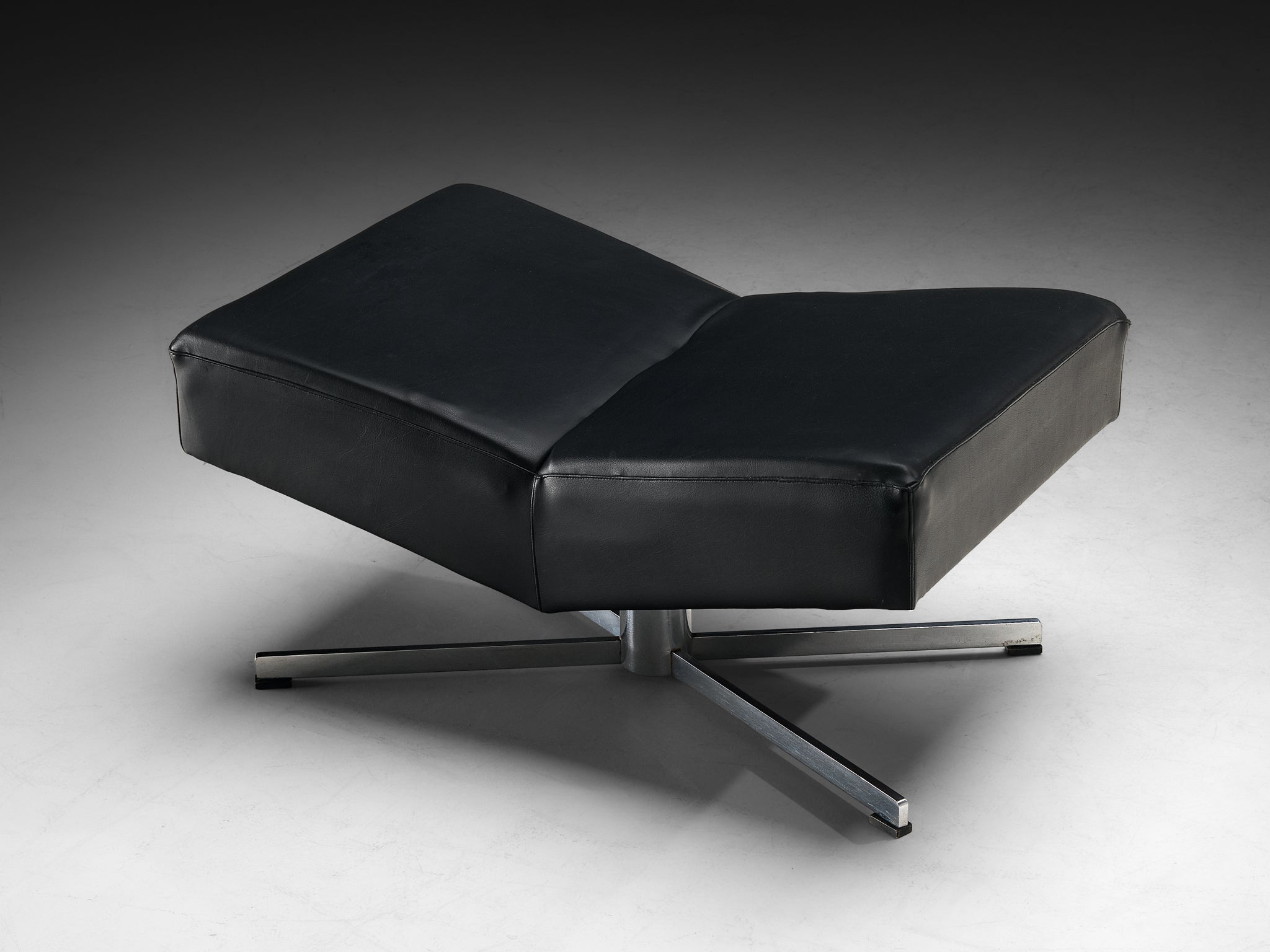Rare Schmieder Angular Faceted 'Brasilia' Lounge Chairs in Black Upholstery and Steel Seating Morentz