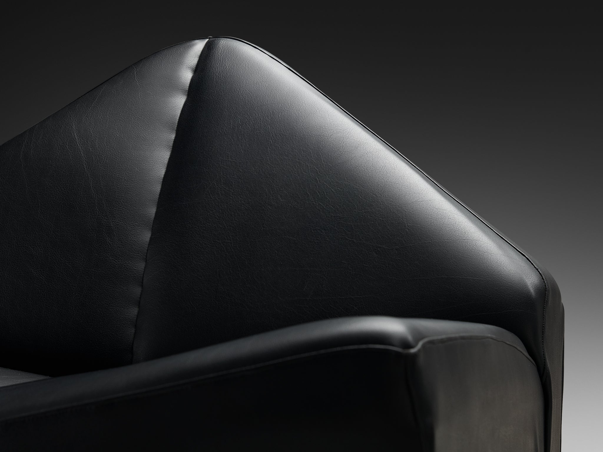 Rare Schmieder Angular Faceted 'Brasilia' Lounge Chairs in Black Leather and Steel Seating Morentz