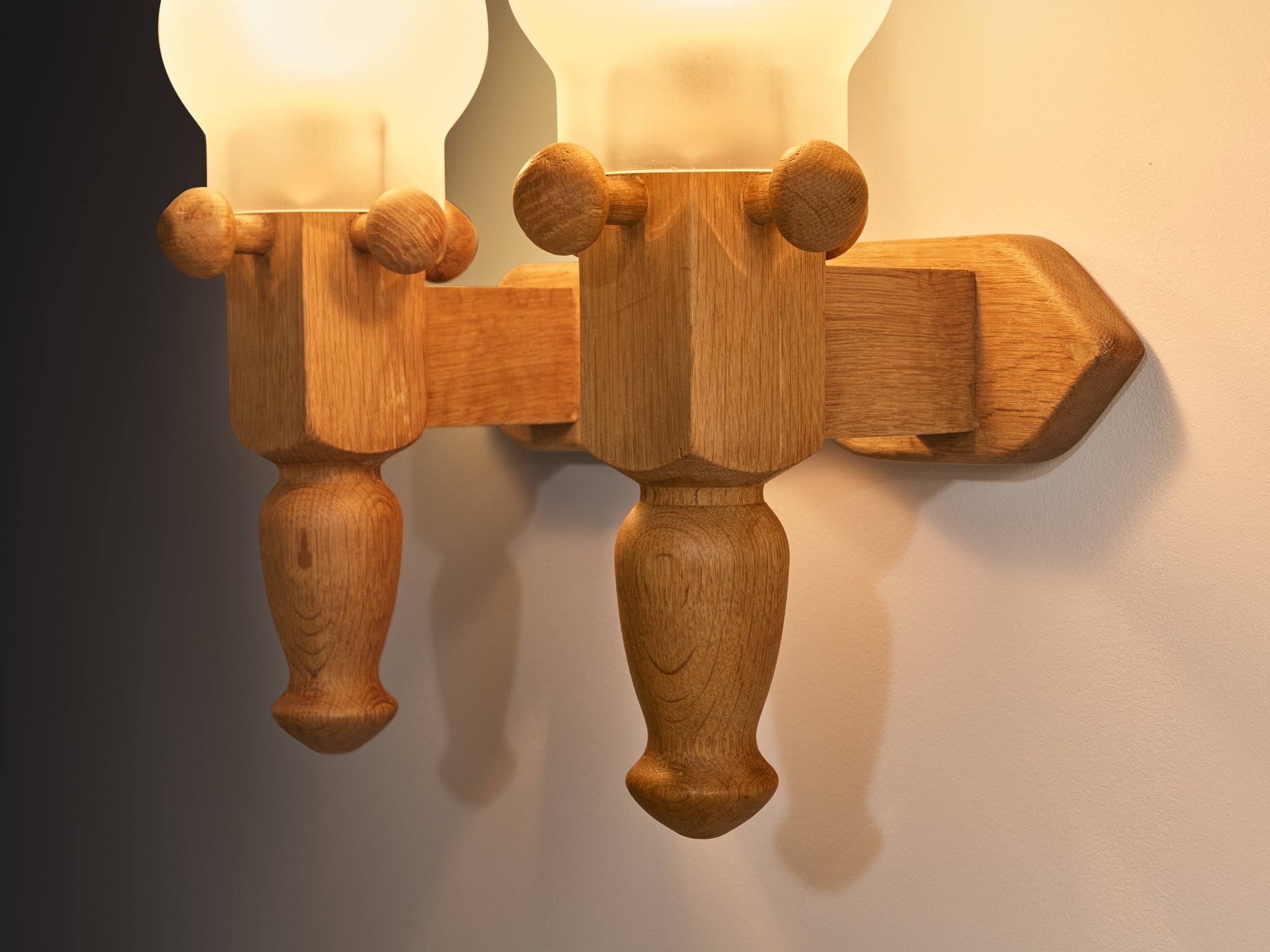 Guillerme & Chambron Wall Light in Oak and Glass Lighting Morentz