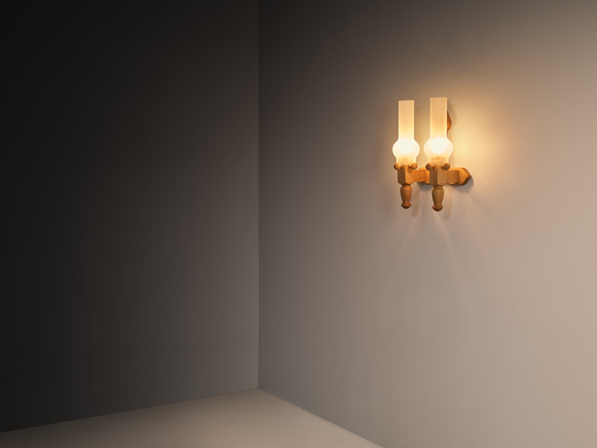 Guillerme & Chambron Wall Light in Oak and Glass Lighting Morentz