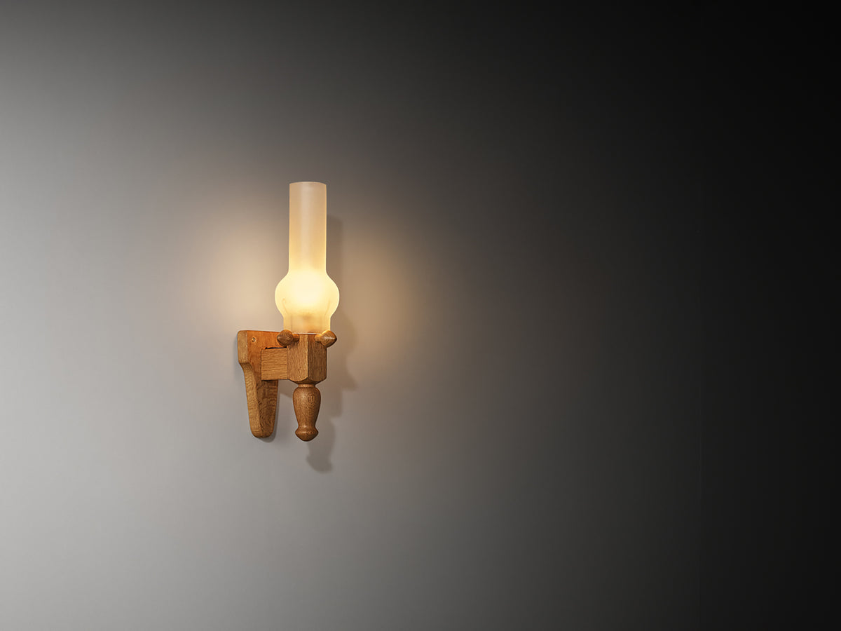 Guillerme & Chambron Wall Light in Oak and Glass Lighting Morentz