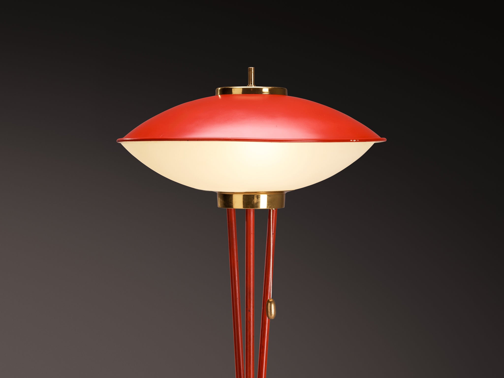 1950s Stilnovo Floor Lamp in Brass Glass and Red Lacquered Steel Lighting Morentz