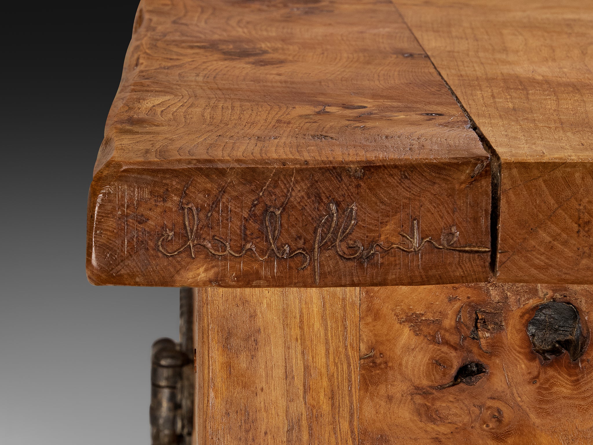 Charles Flandre Sideboard in Solid Elm and Wrought Iron Case pieces and storage cabinets Morentz