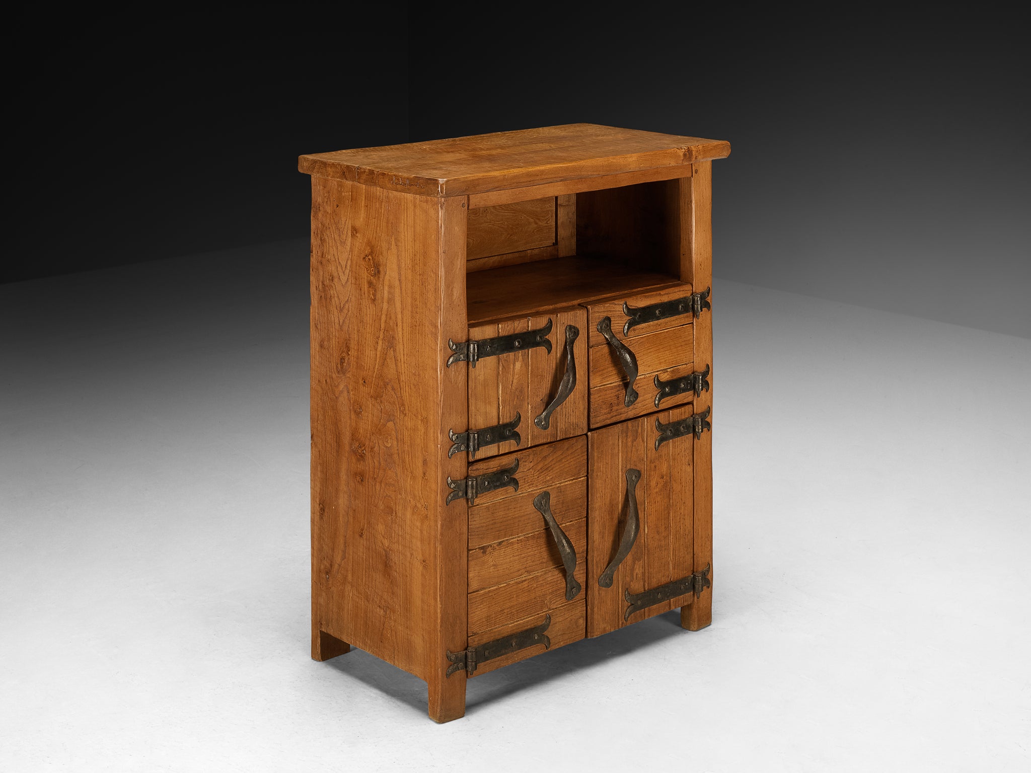 Charles Flandre Cabinet in Solid Elm and Wrought Iron Case pieces and storage cabinets Morentz